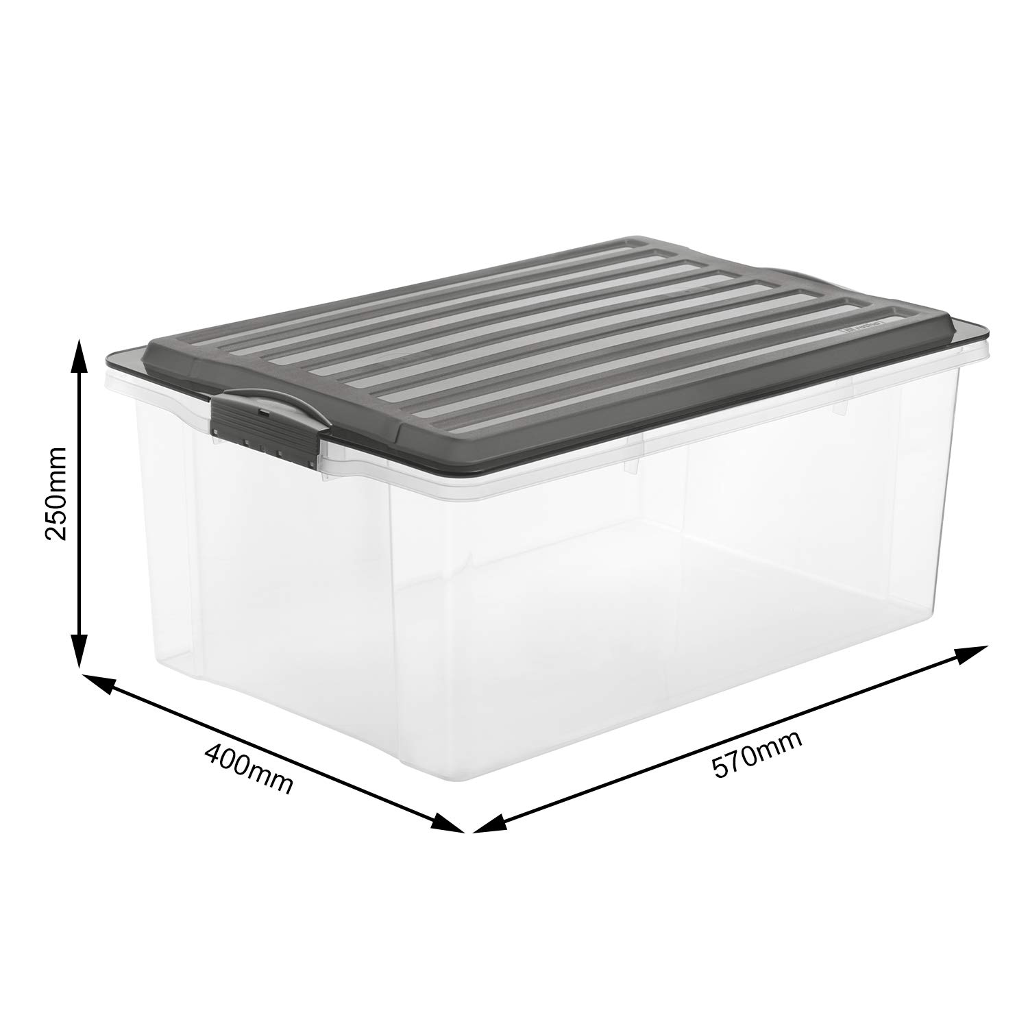 Rotho Compact - Juego de 3 Cajas de Almacenamiento 38 L con Tapa, Plástico (PP) sin BPA, Gris Antracita/Transparente, 3 x A3/38 L (57.5 x 40.0 x 25.0 cm) | Contenedores apilables de plastico PP sin BPA para formato DIN A3, organizador transparente y gris