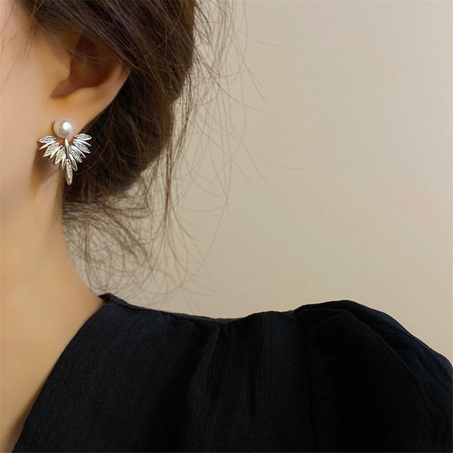 Bohemia Pearl Wings Ear Jacket Earrings Cz Wing Stud Earrings Gold Crystal Front Back Earrings Pearl Feather Earrings Two Way Earrings Jewelry for Women - Image 6