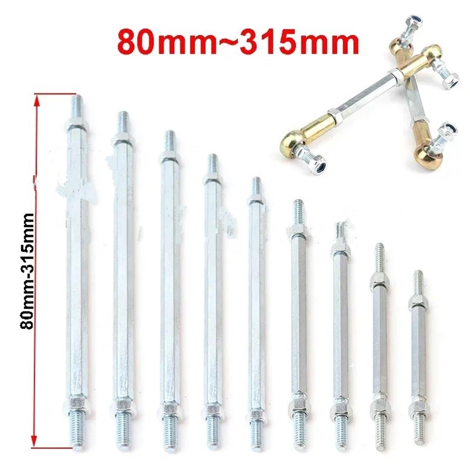 Rótula de suspensión Compatible con 49cc 50cc Go-Kart Buggy Scooter Quad M8 palanca de dirección Kit junta esférica varilla amarre 80mm-315mm(1 pair 300mm)