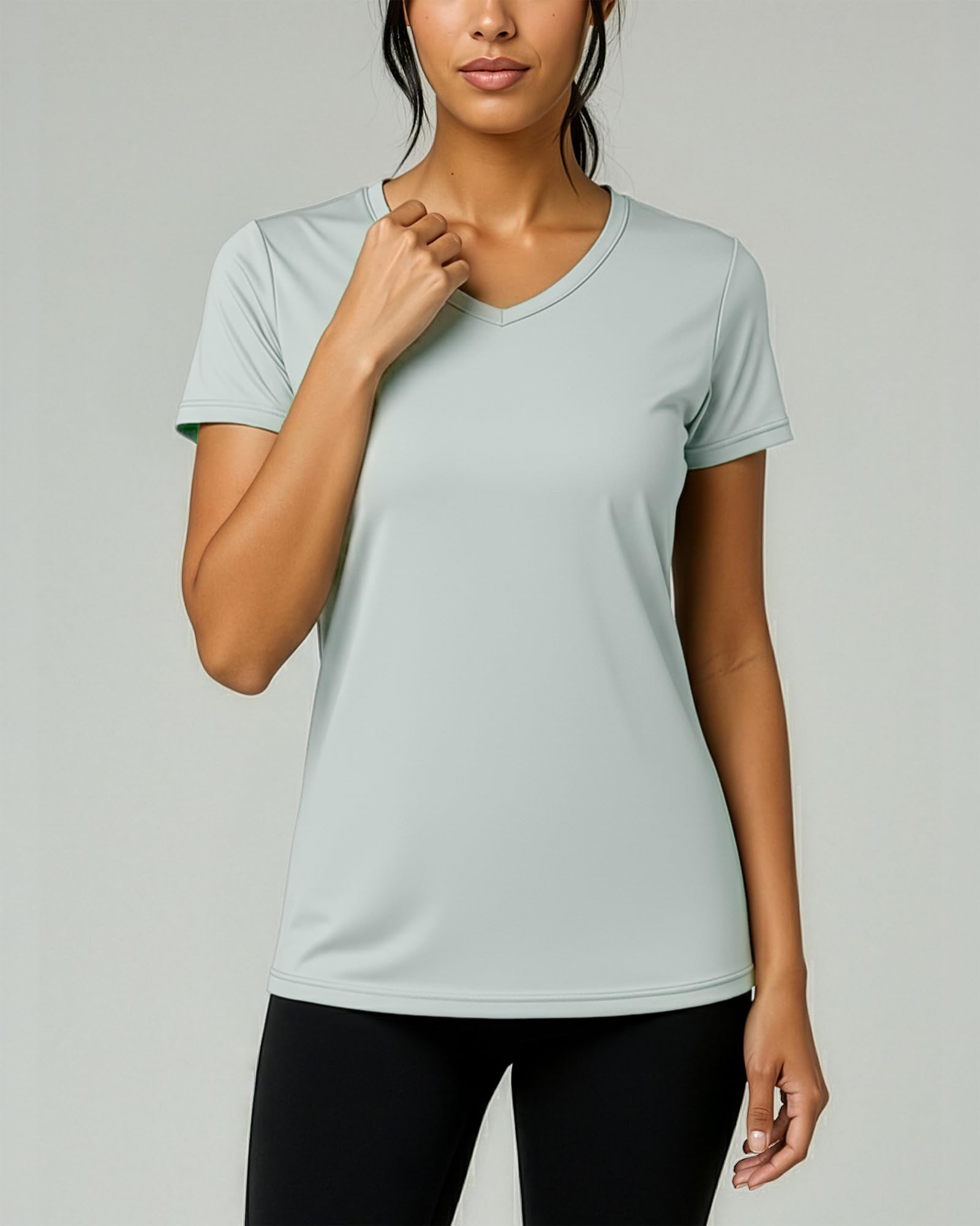 Real Essentials Paquete de 5: Camiseta de Entrenamiento de Manga Corta con Cuello en V para Mujer, para Fitness, Gimnasio, Atletismo, Yoga (Plus Disponible)