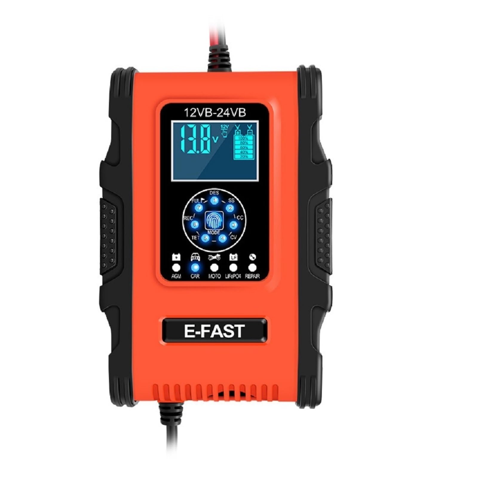 Ładowarka Samochodowa 12V 12A / 24V 6A Ekran Dotykowy Naprawa Impulsów Digtal LCD Do Auto Moto Szybkie Ładowanie Na Mokro Suchy Kwas Ołowiowy Szybkie I Wydajne łAdowanie(Red)