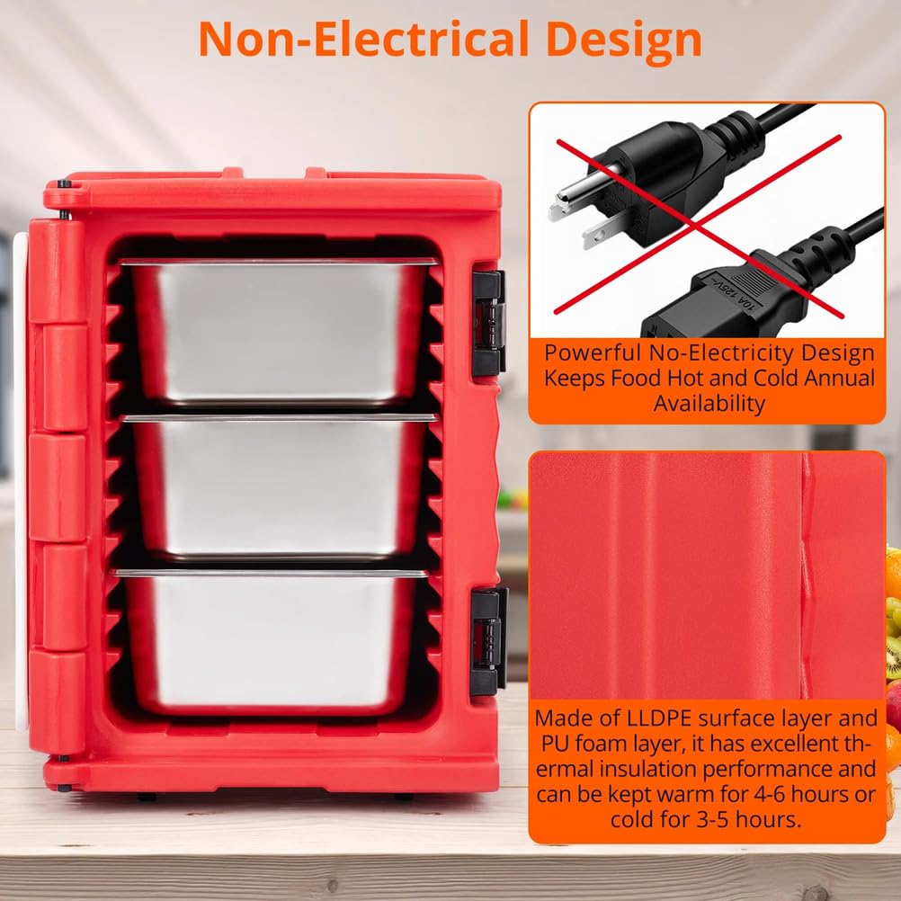 Caja isotérmica para Transportar Alimentos de 82 Cuartos de galón, Ideal para Catering, con Doble Hebilla y Ruedas. Apilable, con Carga Frontal, Catering, reuniones,