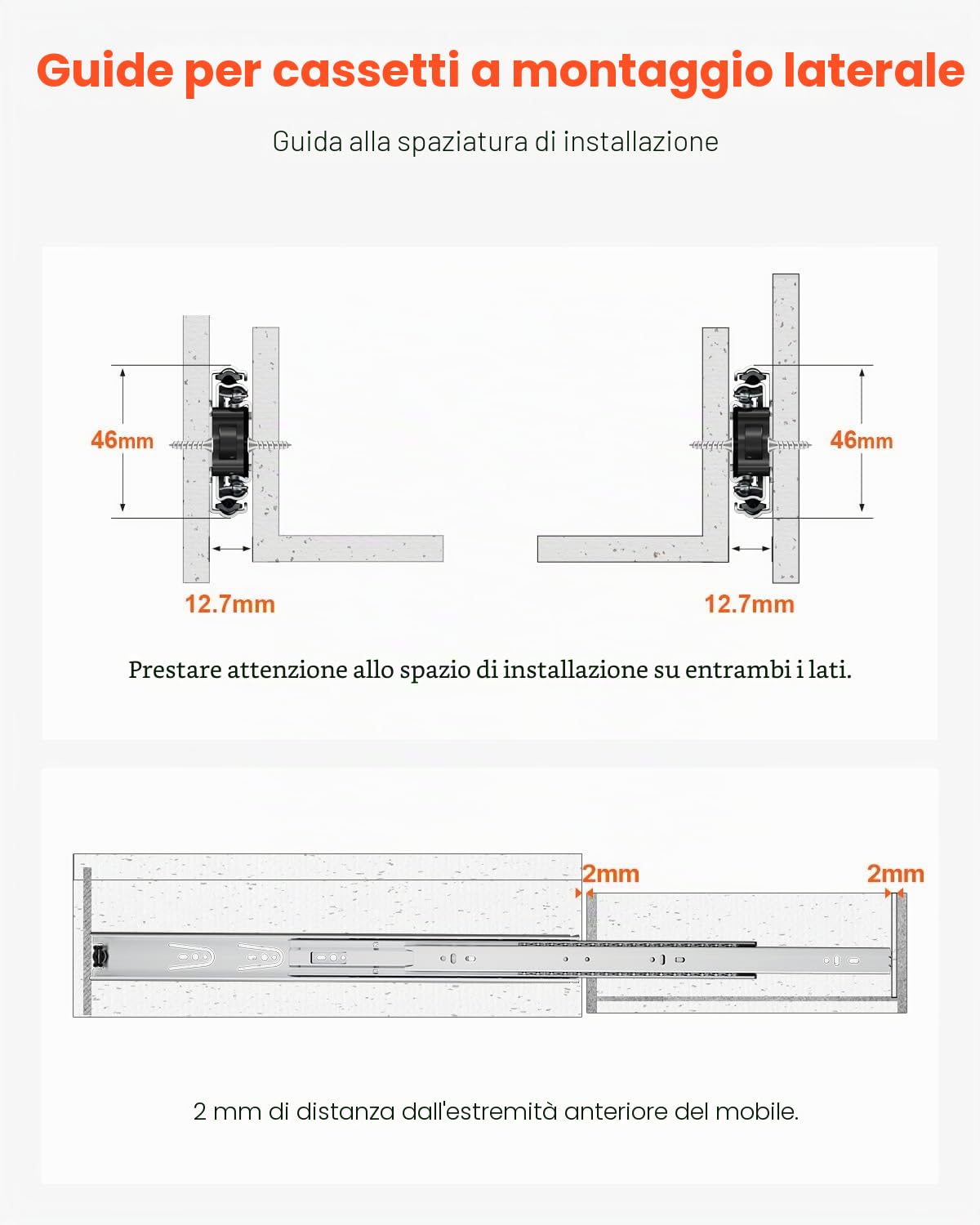 VEVOR Guide per Cassetti, 10 Paia di Guide per Mobili, con Cuscinetti a Sfera a Estensione Completa, Capacità di Carico di 45 kg per Montaggio Laterale per Impieghi Gravosi 600 mm