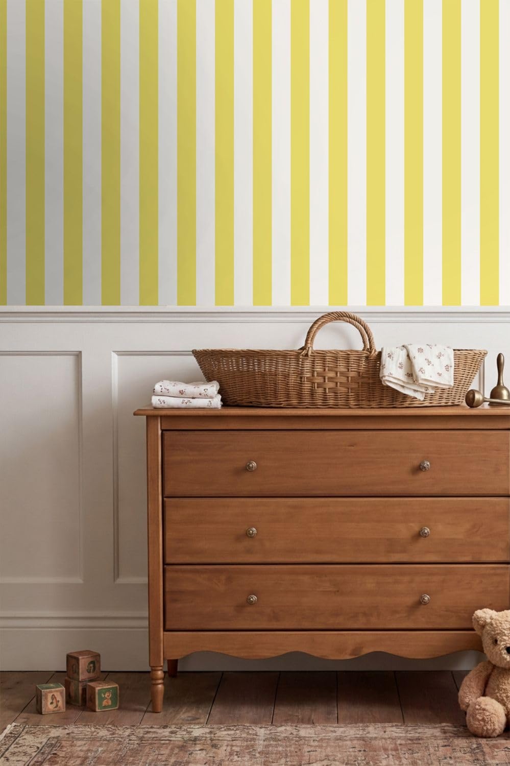papier peint à rayures jaune et blanc 53 cm x 10.05 m - ESTAhome
