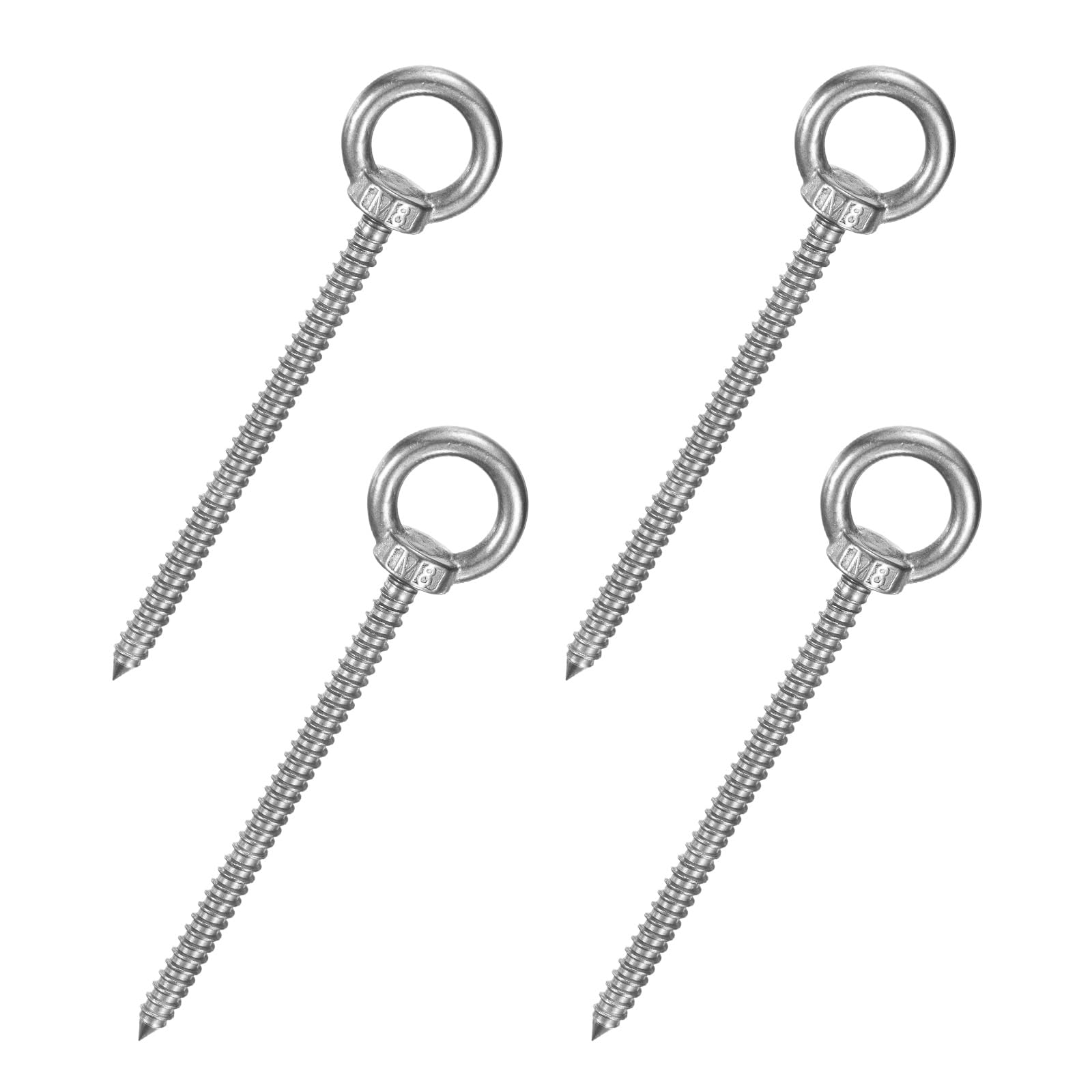 M METERXITY 4-Pack 304 Stainless Steel Eyebolt M8x120mm Shoulder Lifting Eye Bolt Self Tapping Eye Bolts for Wood Securing/Swing/Hanging Hammocks Silver