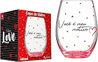 Copo Taça de Vidro 480ml Stemless com Estampa Love | Você é Meu Motivo, Presente para Dia dos Namorados, Para Casais