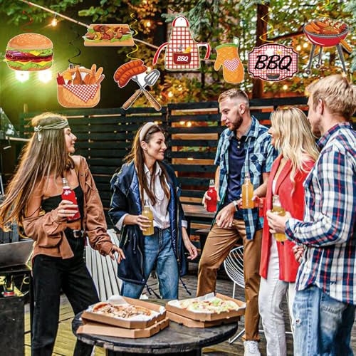 Image of 58Pcs BBQ Party Hanging Swirls Summer Picnic Party Birthday BBQ Hanging Swirl Decoration with BBQ Theme Hanging Cards for Birthdays Carnival Summer Barbecue Holidays Supplies