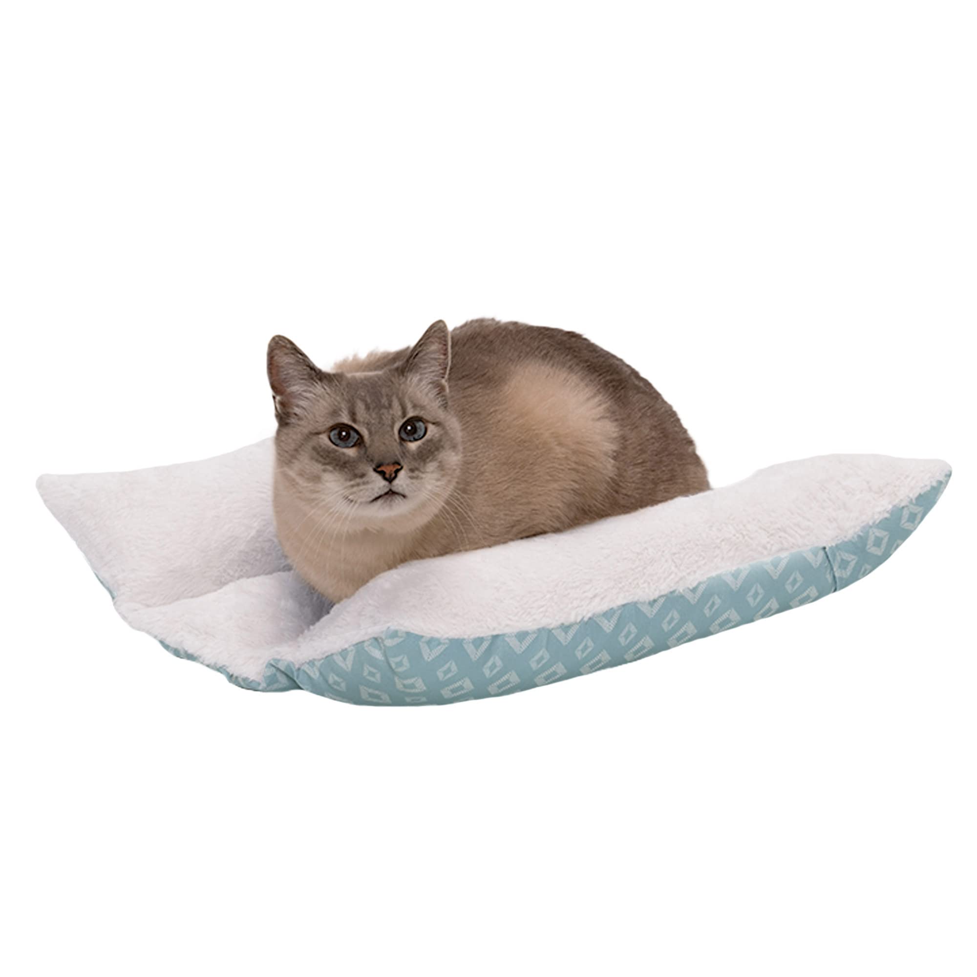 Furhaven Small Cat Bed Cuddle Loaf Plush & Diamond Print Lounger w/ Removable Washable Cover - Aqua, Small