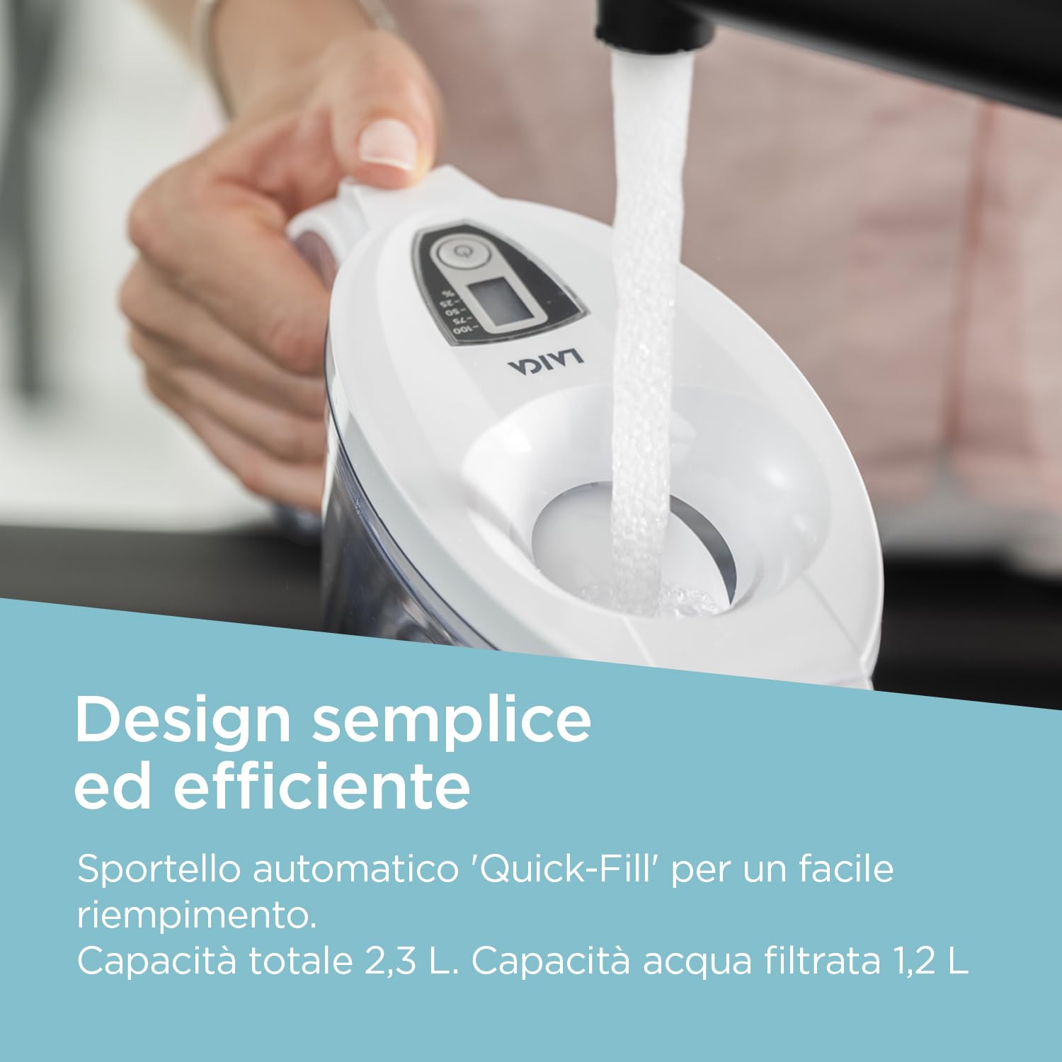 LAICA Stream Line Caraffa Filtrante - Bianca - 2,3L - Timer Digitale - 6 Limescalestop Filtri inclusi - Riduce il Calcare nell'Acqua e Migliora il Gusto dell'Acqua - Made in Italy