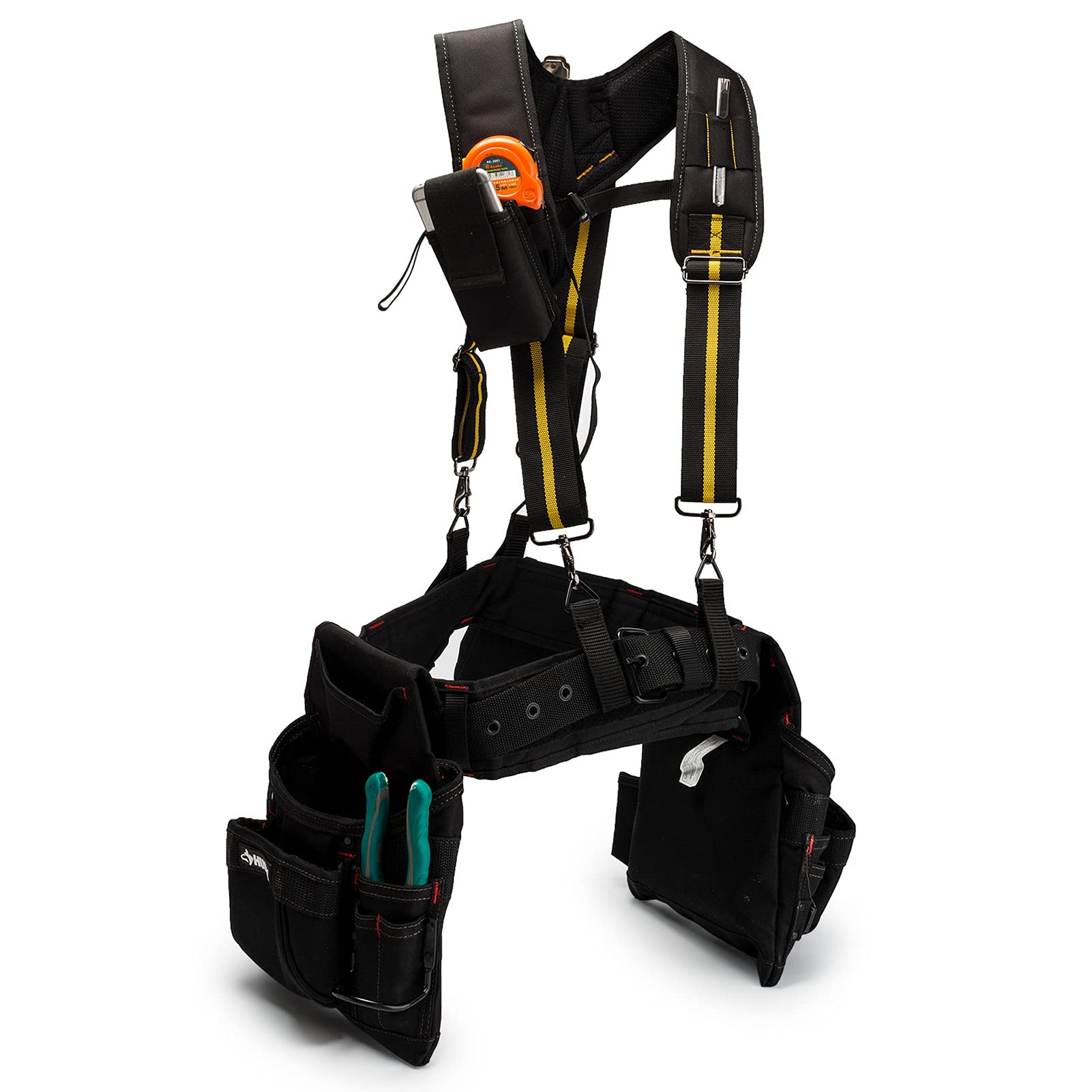 Cinturón Herramientas Tirantes, Electricista Cinturón portaherramientas Tirantes Adjustable Cinturón de Trabajo Correa de Bolsa Cintura Tirantes de Cinturón de Herramientas con Multibolsillos