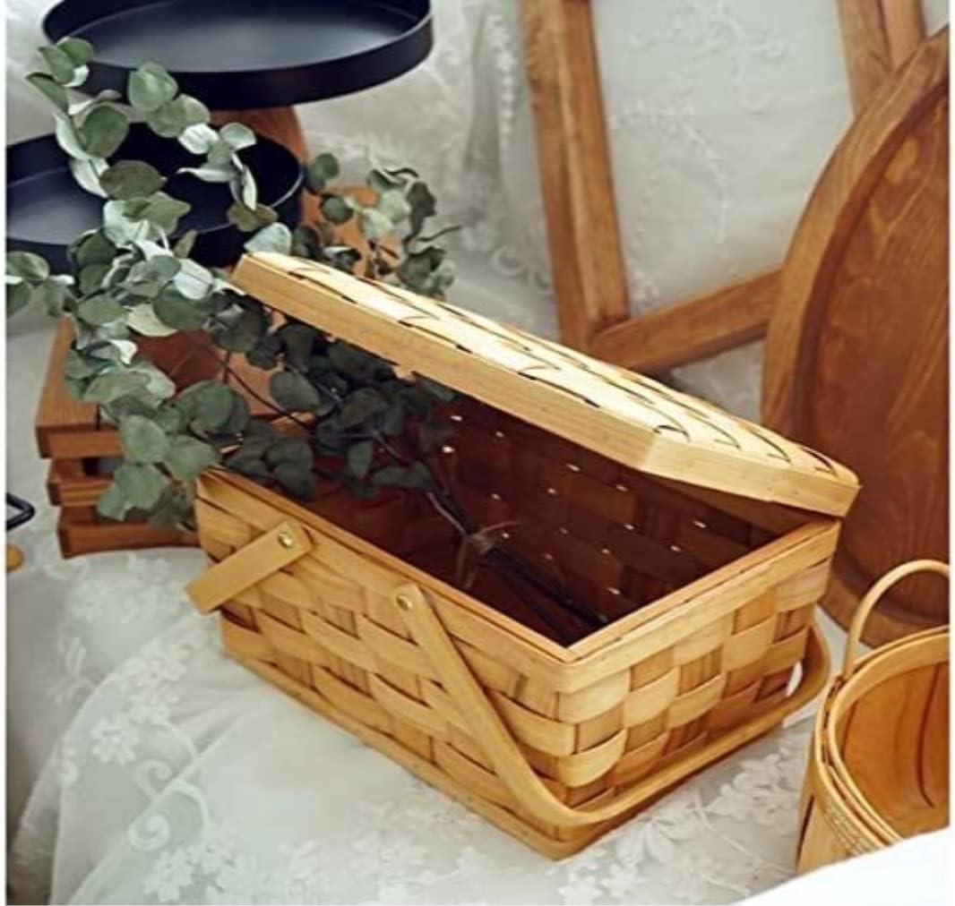 Rustic Picnic Basket, Picnic Basket Bread Baskets Hiking Storage Box Cake Table Decorating Food Photography Hand Basket for Outdoor Camping, 27cm*20*29cm, Brown