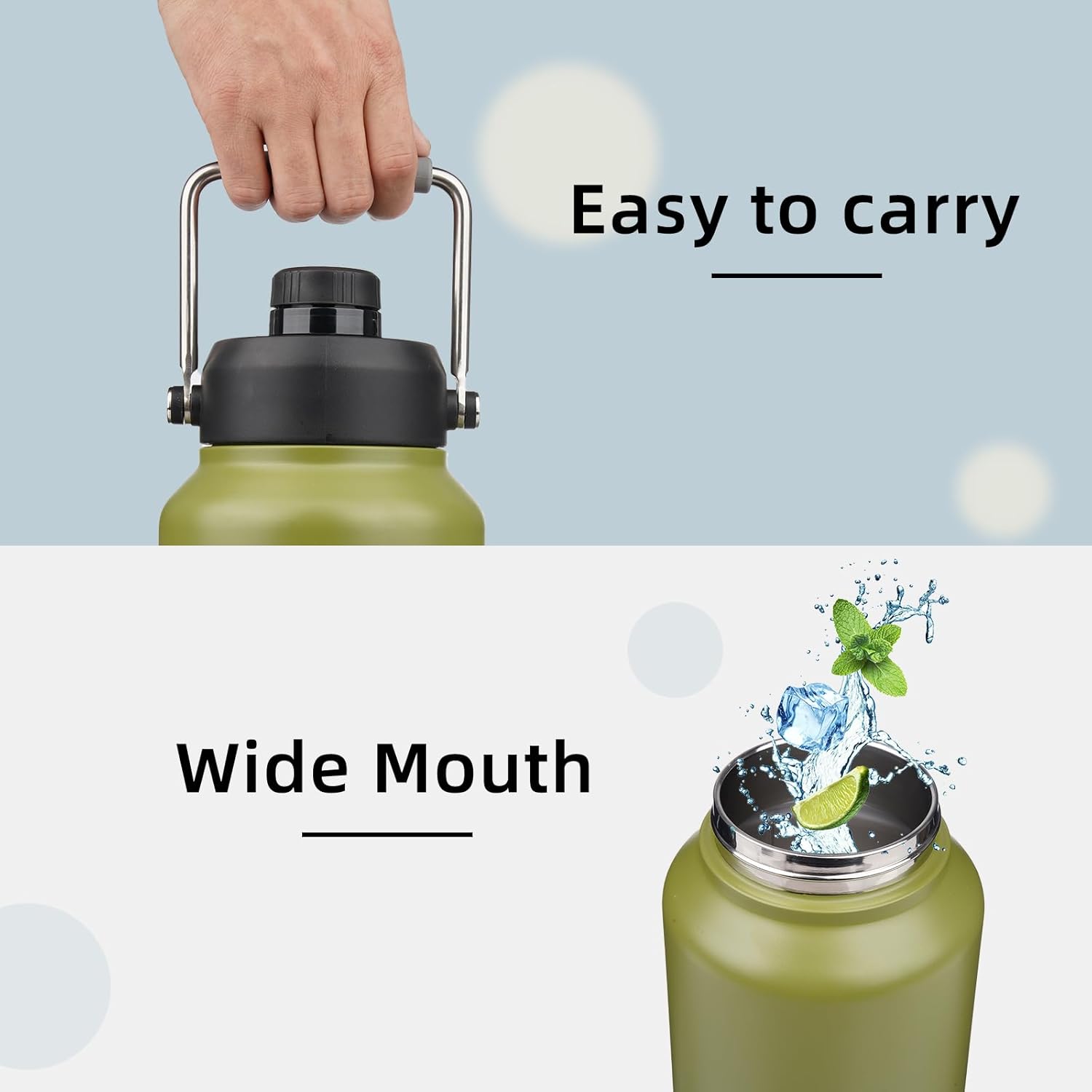 Half Gallon Jug with Handle,64 oz Insulated Water Bottle with Carrying Pouch,Double Wall Vacuum Stainless Steel Metal Bottle,Forest Green - Image 4