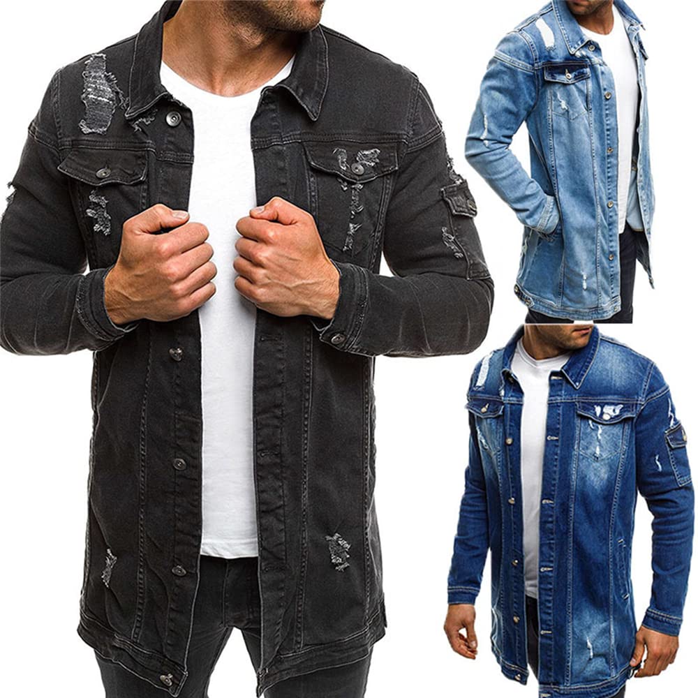 Giacca da Uomo con Bottoni in Denim Giacca da Uomo di Design da Uomo Cappotto Stile Classico Vintage Giacca di Jeans alla Moda a Maniche Lunghe Giacca in Denim strappato Giacca Giacche Tinta Unita