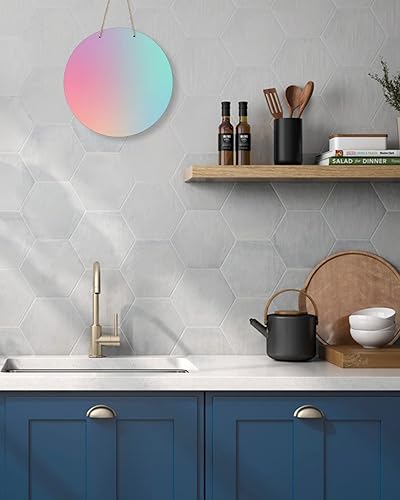 Miniatura 5 de Letrero de bienvenida para decoración de puerta delantera, rosa, morado, verde azulado, degradado, corona de 10 pulgadas, placa colgante para