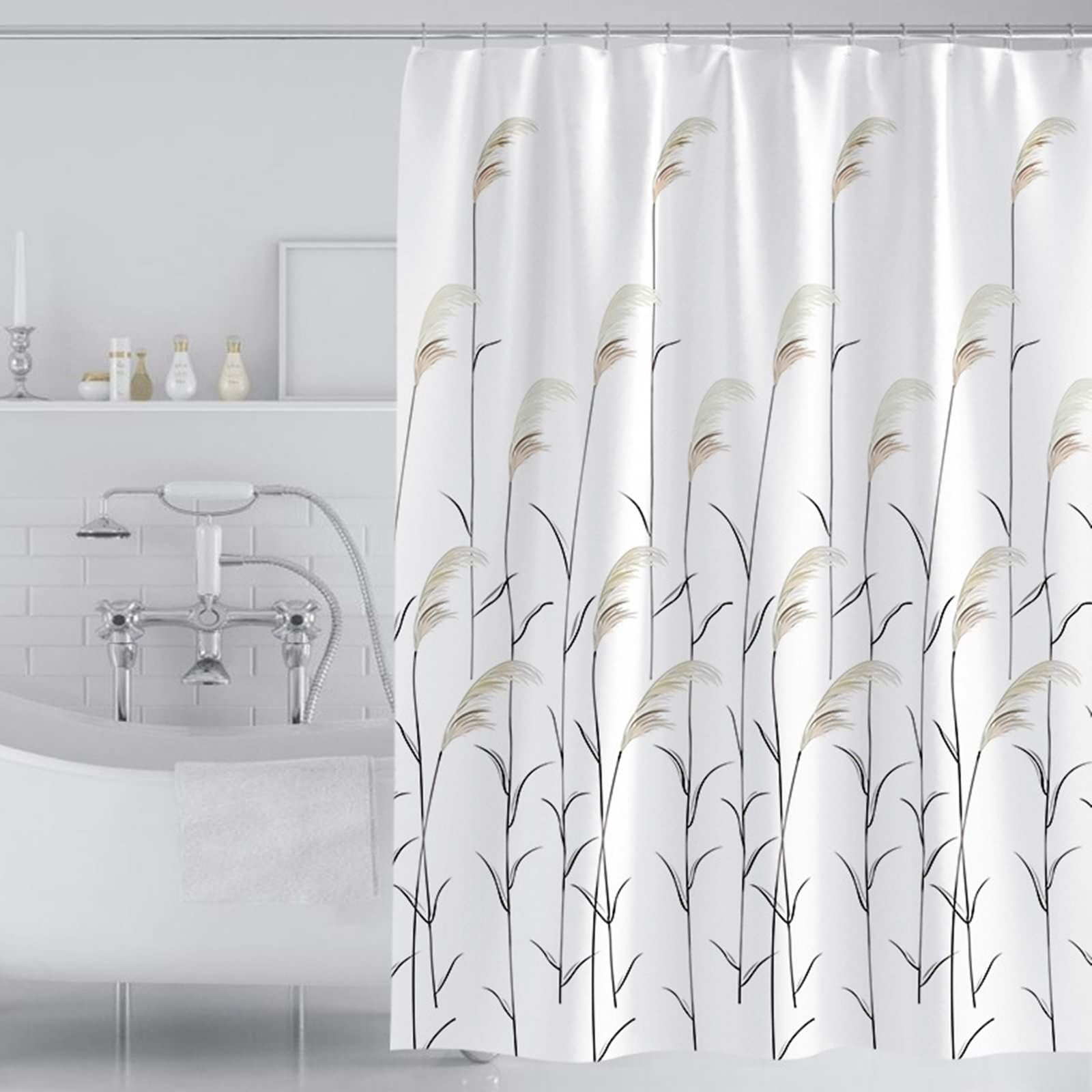 Rideau De Douche 200x230 Cm Polyester Zen Blanc - Anti Moisissure Et Lavable