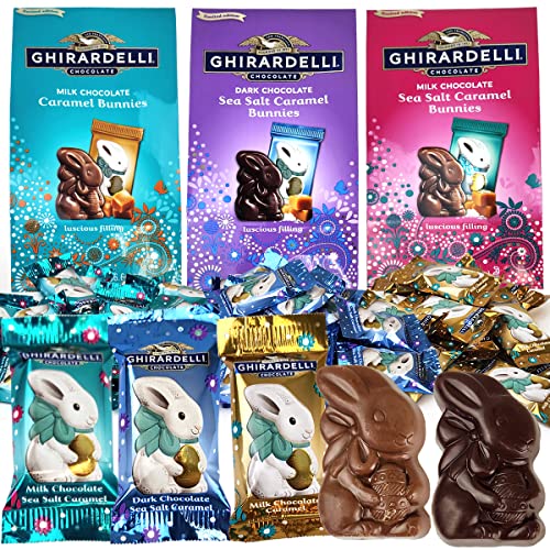 Ghirardelli Easter Bunny Chocolates â€“ Delicious Easter Candy Individually Wrapped â€“ Assorted Chocolate Easter Bunny â€“ Sea Salt Caramel, Dark Chocolate Sea Salt Caramel, Milk Chocolate Caramel â€“ 5.8 Oz - 3 Pack