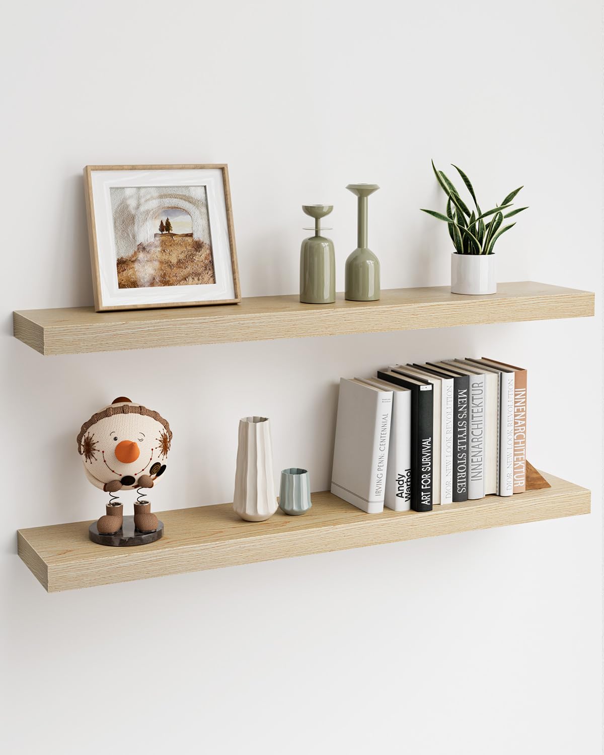 White Oak Floating Shelf for Wall, 36 Inch Long Wood Floating Shelves Wall Mounted, Thick Wall Shelves for Bedroom Kitchen Living Room,8'' Deep Floating Book Shelves Set of 2, 50LB Capacity