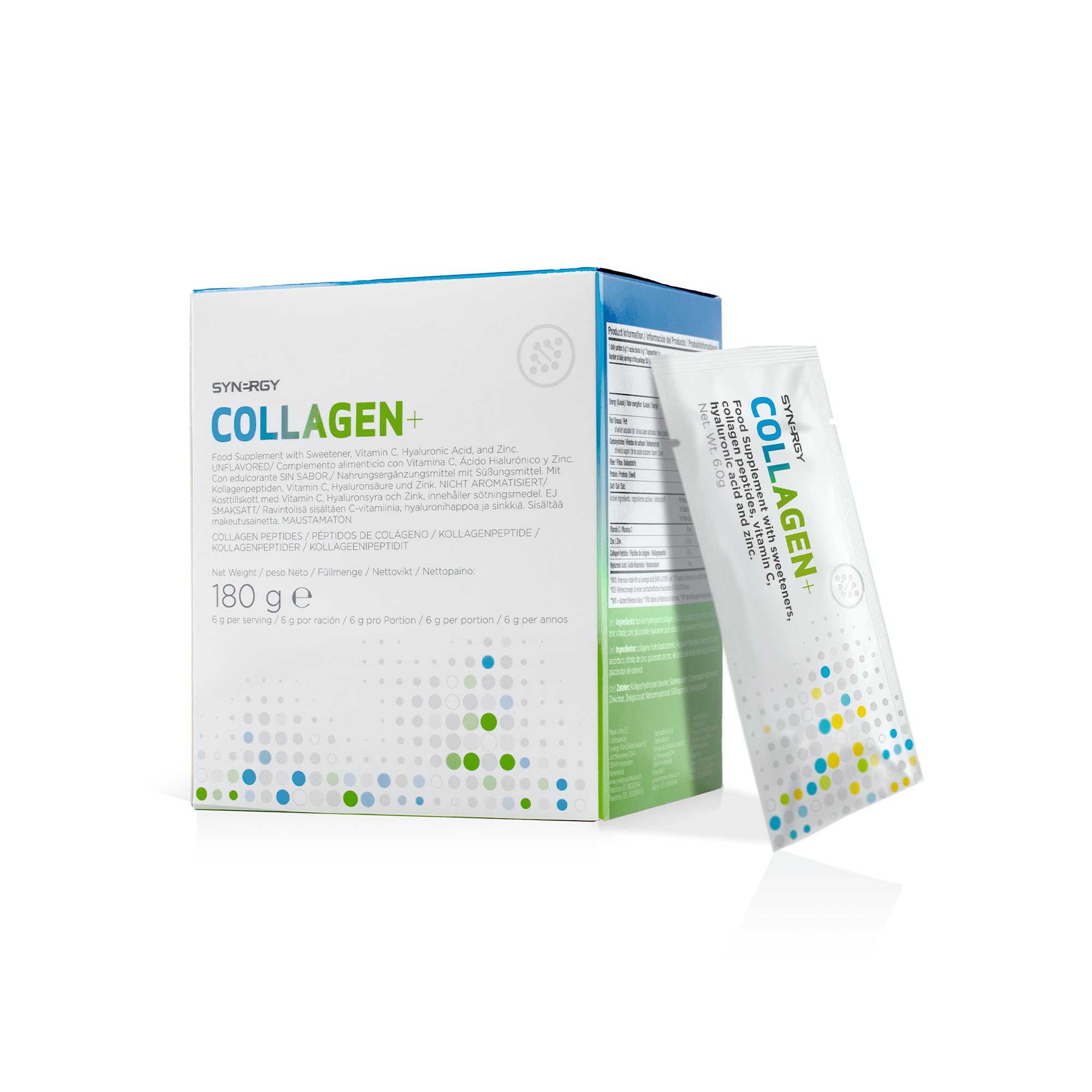 Synergy Worldwide Collagen+ 30 porcji | 5810 mg kolagenu z witaminą C, kwasem hialuronowym i cynkiem | Wspomaga produkcję kolagenu i wzmacnia skórę, włosy, paznokcie i stawy | Bez smaku | 180gr