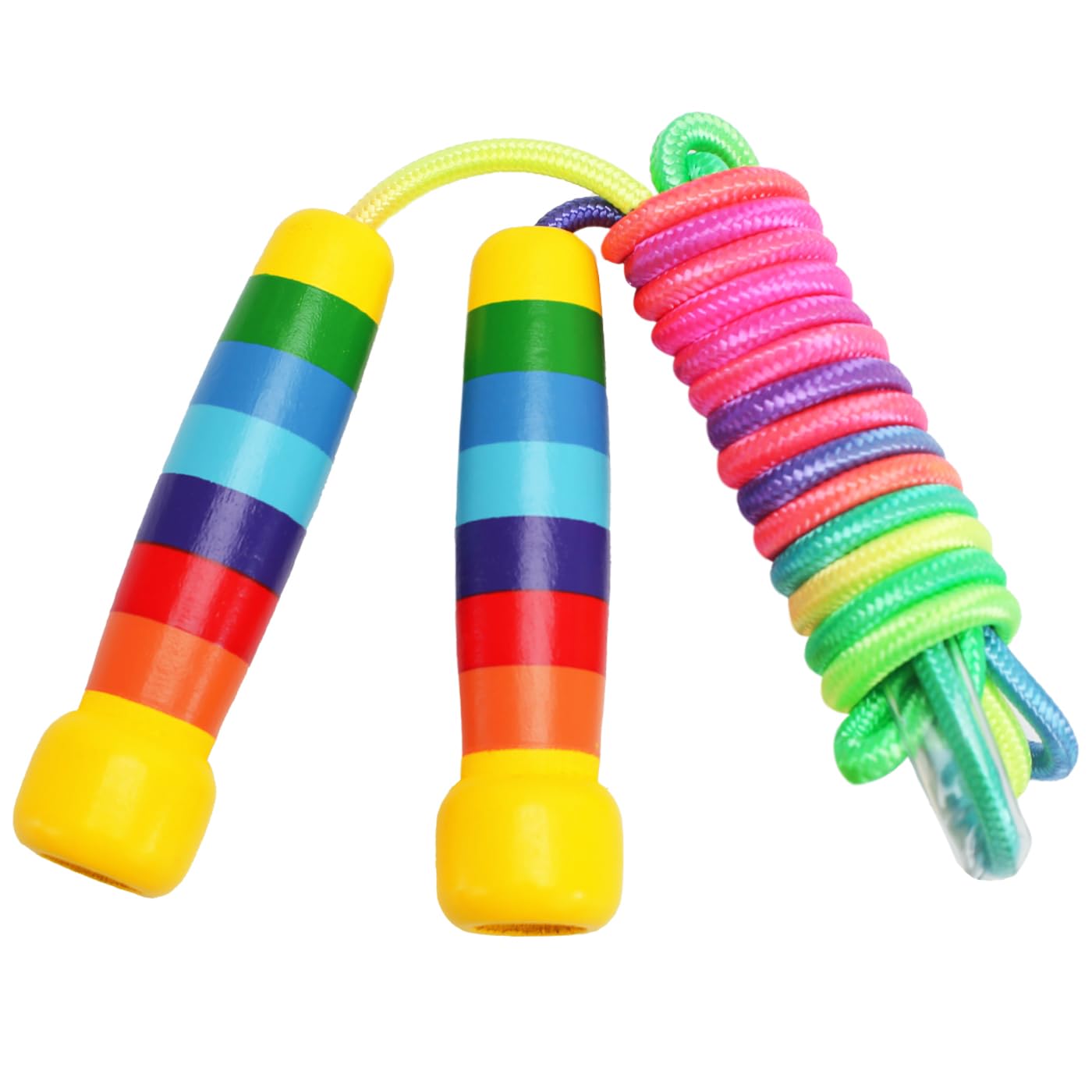 Springseil Kinder, 280cm Verstellbare Seilspringen Kinder mit Holzgriff, 7 Farben Regenbogen Skipping Rope Kids für Jungen und Mädchen Fitness