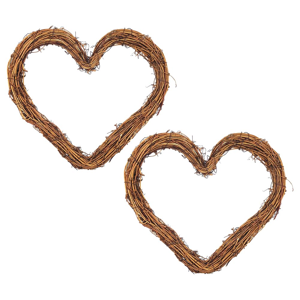 JOYWU Heart Shaped Grapevine Wreath Frames,2 Pcs 30cm DIY Crafts Heart Wreath Rings,DIY Unfinished Rattan Vine Branch Wreath,Heart Shape Rustic Twigs Wreath Base,Holiday Party Decor