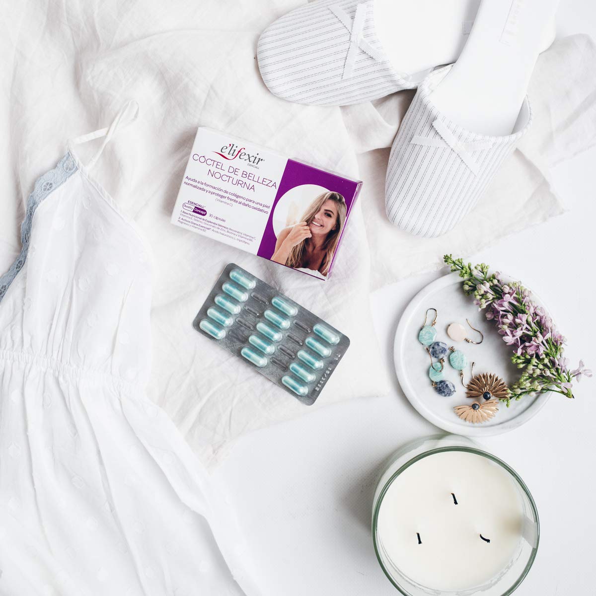 Elifexir Esenciall Cóctel de Belleza Nocturna, Cápsulas de Ácido Hialurónico y Vitamina C, Ayuda a la Formación de Colágeno y Protege del Daño Oxidativo, 60 Cápsulas