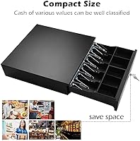 Vista 7 de Happygrill Caja de cajón de efectivo POS, registro de punto de venta, almacenamiento de dinero en efectivo con bandejas extraíbles para monedas