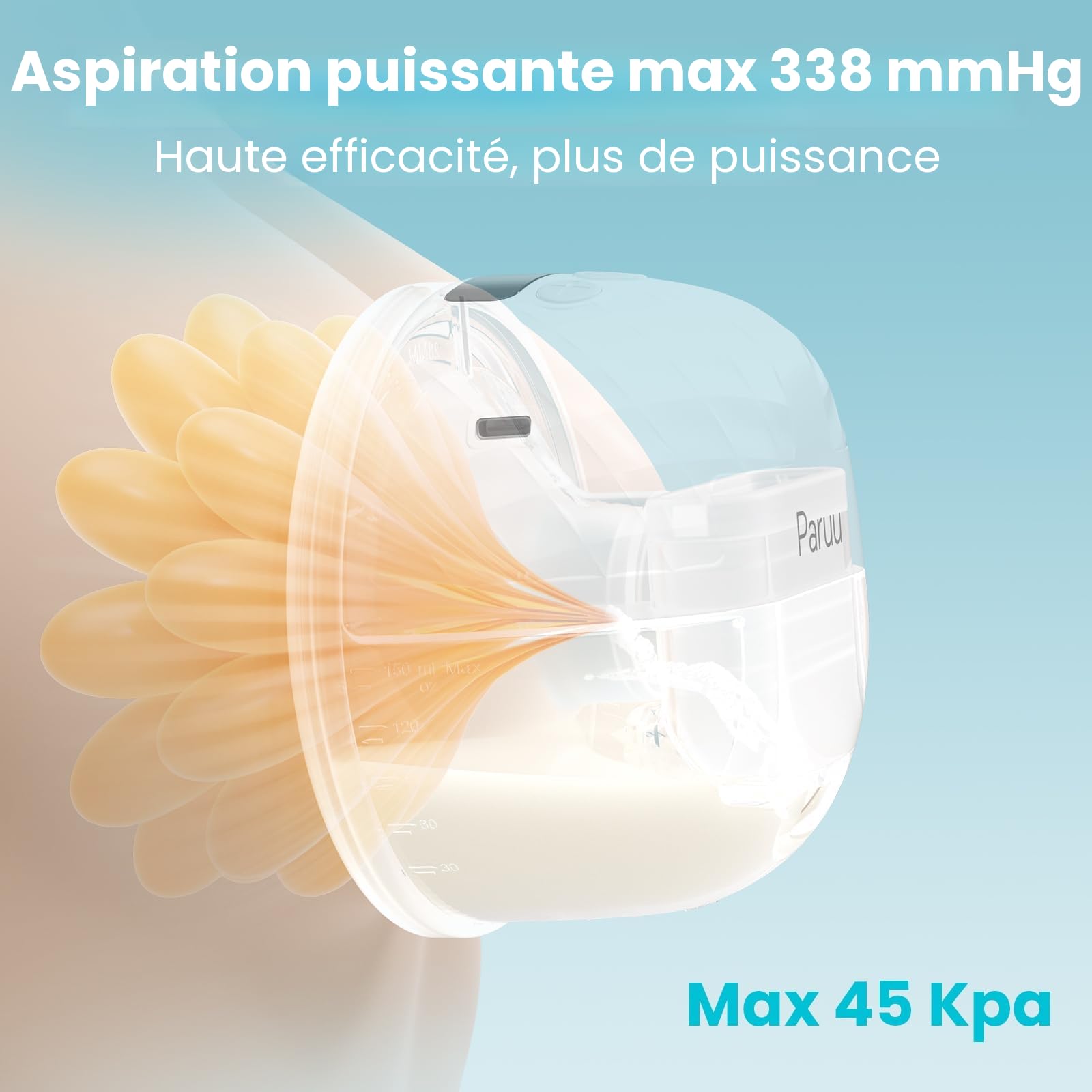 Paruu P10 Tire lait Electrique Main Libre, 4 Modes et 9 Niveaux d'aspiration avec 19/21/24/28 mm, Aspiration Puissante de 338 mmHg, Tire-lait Portable avec Affichage Intelligent (2, Blanc)