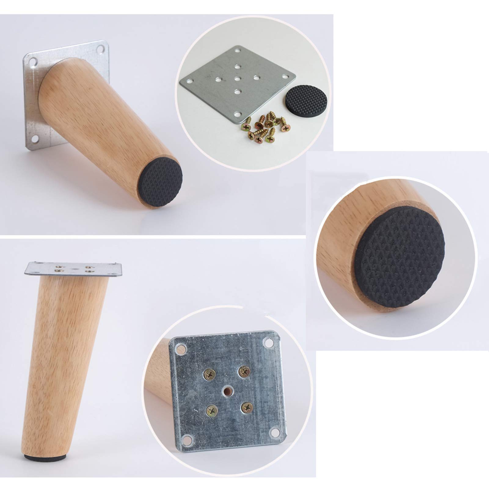 Gambe per mobili in legno, piedini di ricambio per tavolo in legno massello, rialzi affusolati per divano letto, pouf, sedia, armadio, tavolino da caffè, divano, scrivania, armadio, set di 4 (verti