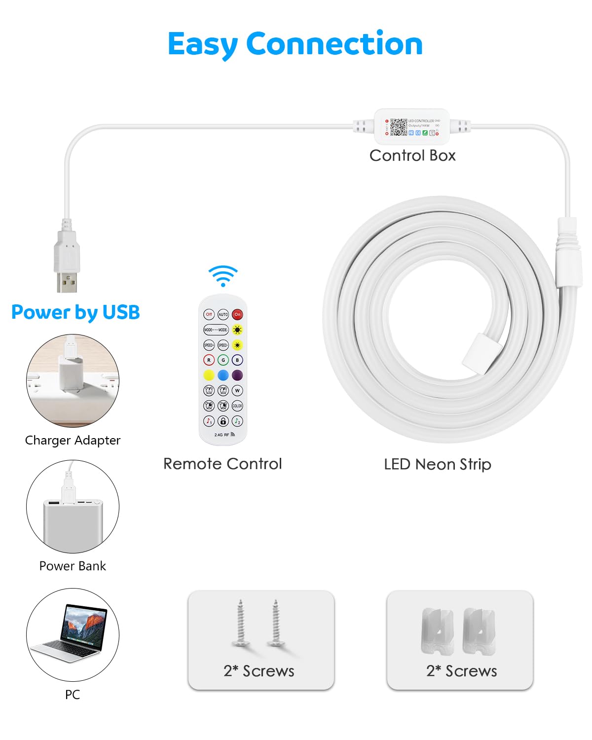 Aclorol Neon LED Streifen 1M USB 5V IP65 5M RGB LED Streifen mit USB Anschluss Addressable Musik Sync Dimmbar Neon Rope Light mit App-Steuerung Wasserdicht für Gaming Zimmer Wohnzimmer