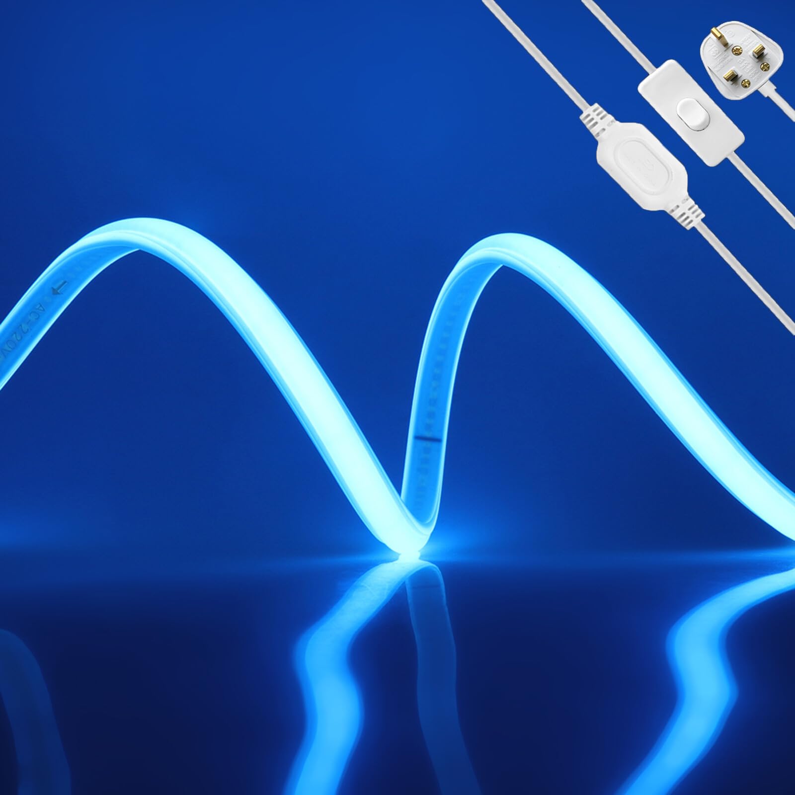 KAFULA 220V COB LED Neon Strip with On/Off Design [20M，Ice Blue], IP65 Waterproof Flexible, 288 LEDs/m FCOB LED Strip CRI85+, Cuttable Every 50cm, Home/Store Decorative Lighting — image 1
