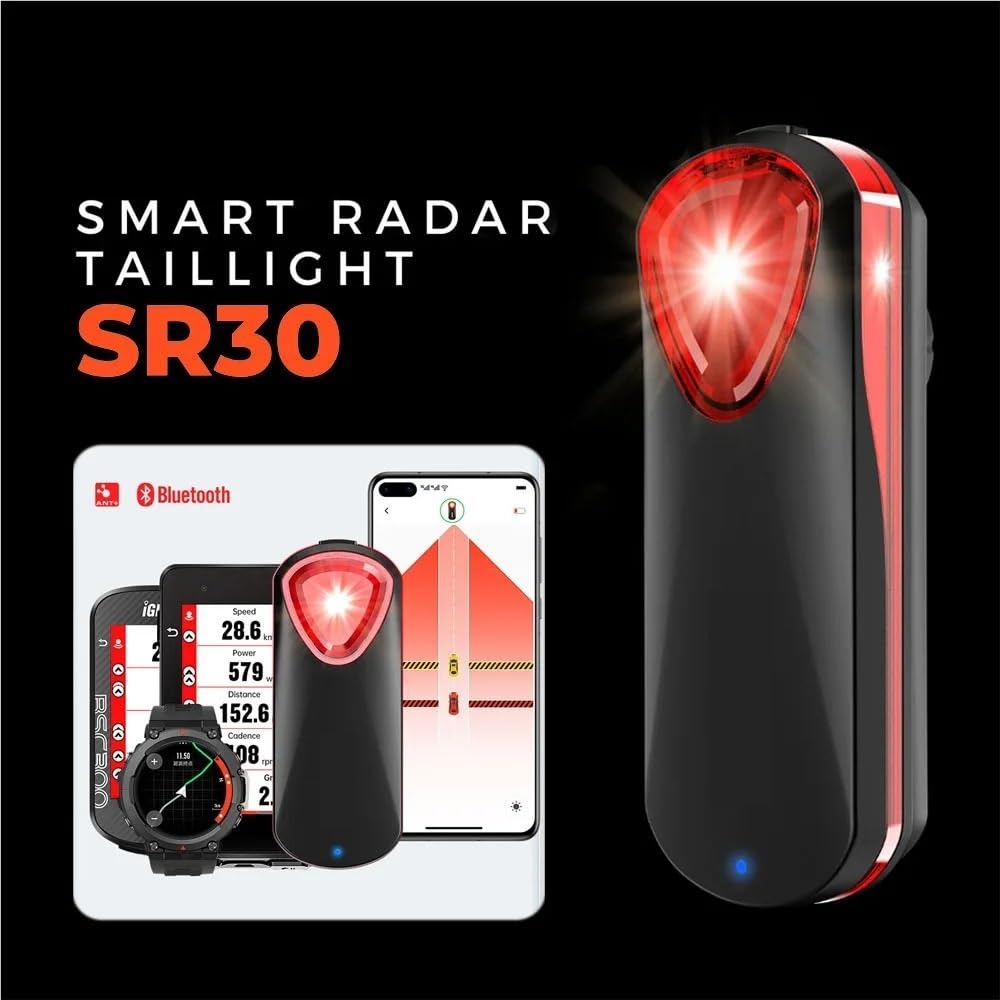 SR30 Radar Tail Light Inteligentne tylne światło rowerowe Czujnik hamulca Lampa ostrzegawcza Wodoodporna lampa rowerowa LED Tylne światło 6 trybów Lampa tylna(SR30)