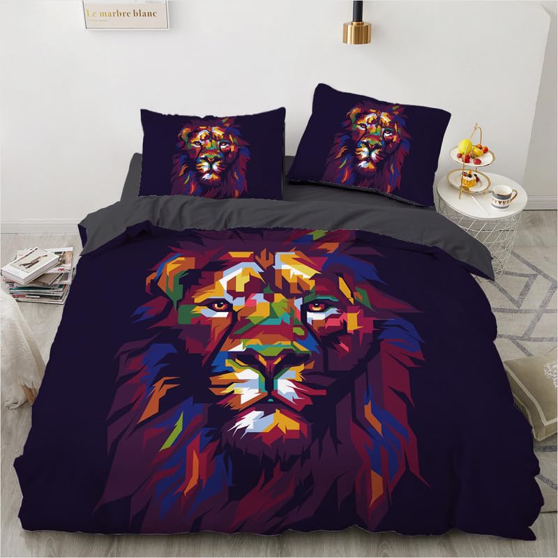 Housse de couette 220x240 lion noir avec ses deux taies d'oreiller microfibre