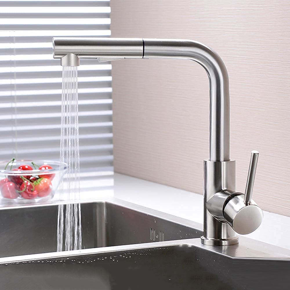 Robinet de cuisine avec douchette extractible et mitigeur pivotant à 360° en laiton