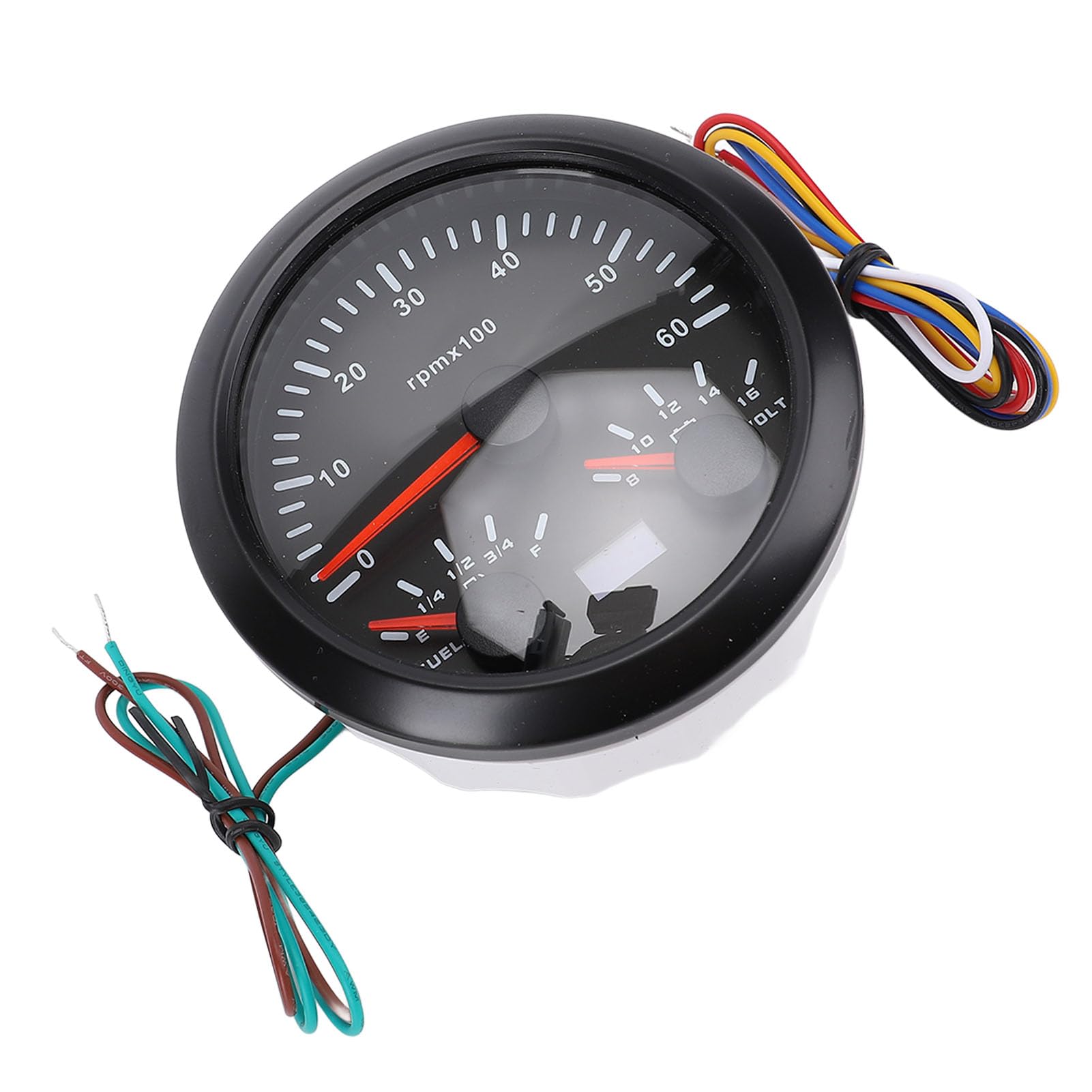 Obrotomierz 3 w 1 85 Mm, Woltomierz i Wskaźnik Poziomu Paliwa, Wskaźnik Napięcia DC 9–32 V, 6000 Obr./min, 8–16 V z 7-kolorowym Podświetleniem, Idealny do Samochodów, Statków i łodzi (Czarna