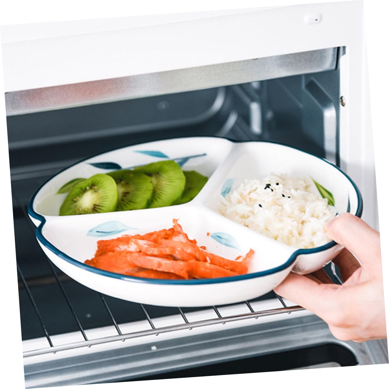 Garneck Beautiful Three-compartment Dish Grid Tray Breakfast Plate Easy to Use Greenery Ceramic Plate