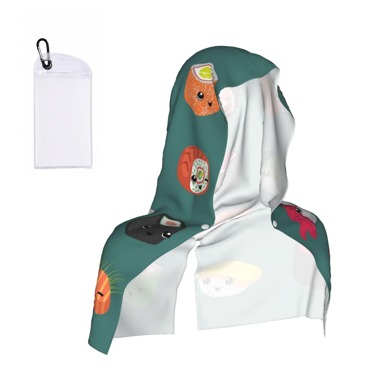 EZDLOWVBA Sushi Print 2 Pack Cooling Hoodie Towels,Sports Headscarf, Neck Wrap Scarf,Breathable Cooling Towel For Neck And Face, Travel, Swimming, Training