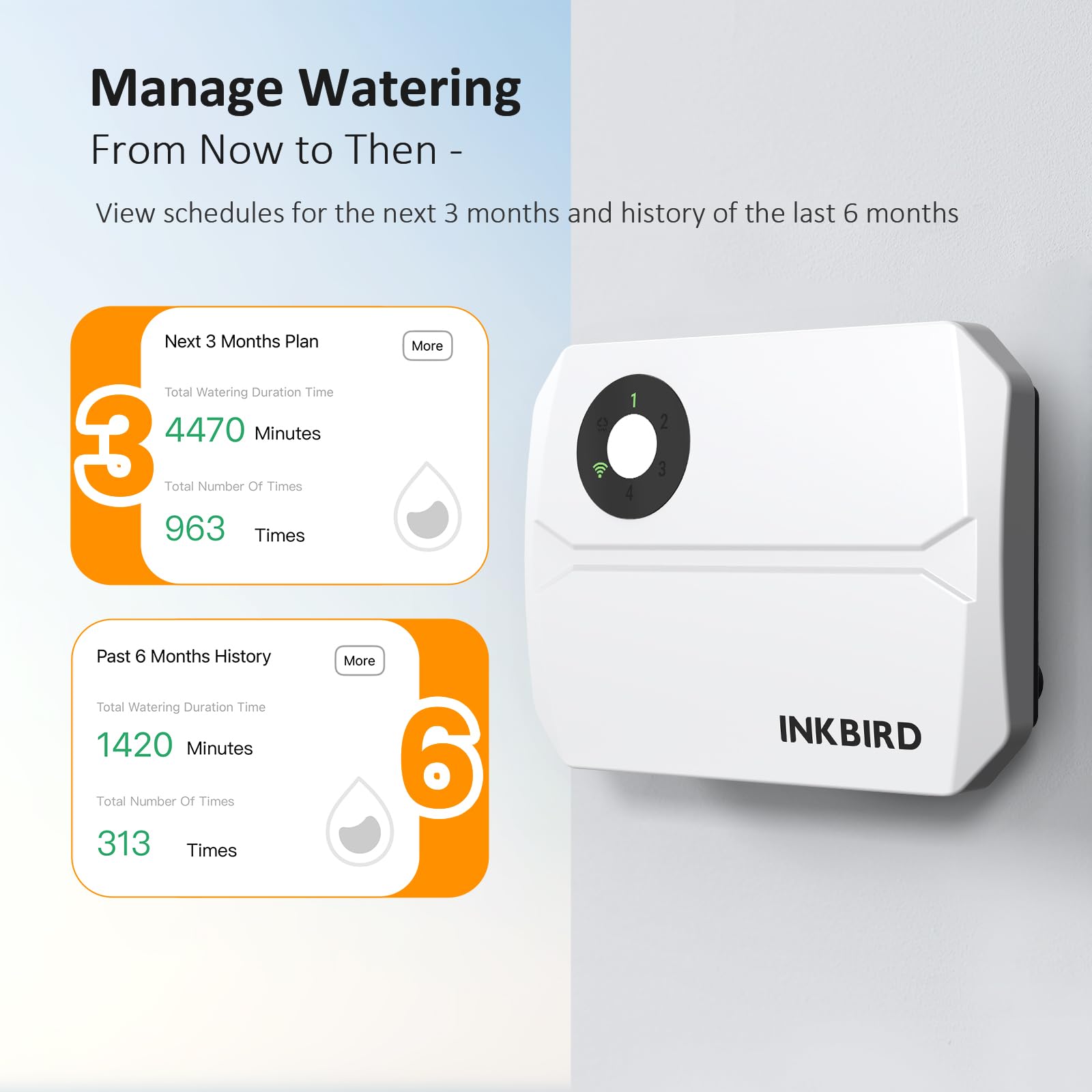 Inkbird IIC-400 Programador Riego Wifi 4 Zonas,Riego Automatico para Jardín,Temporizador de Riego Wifi,Memoria no Volátil Integrada,APP Control,Sensor de Lluvia Compatible,Ajuste Estacional