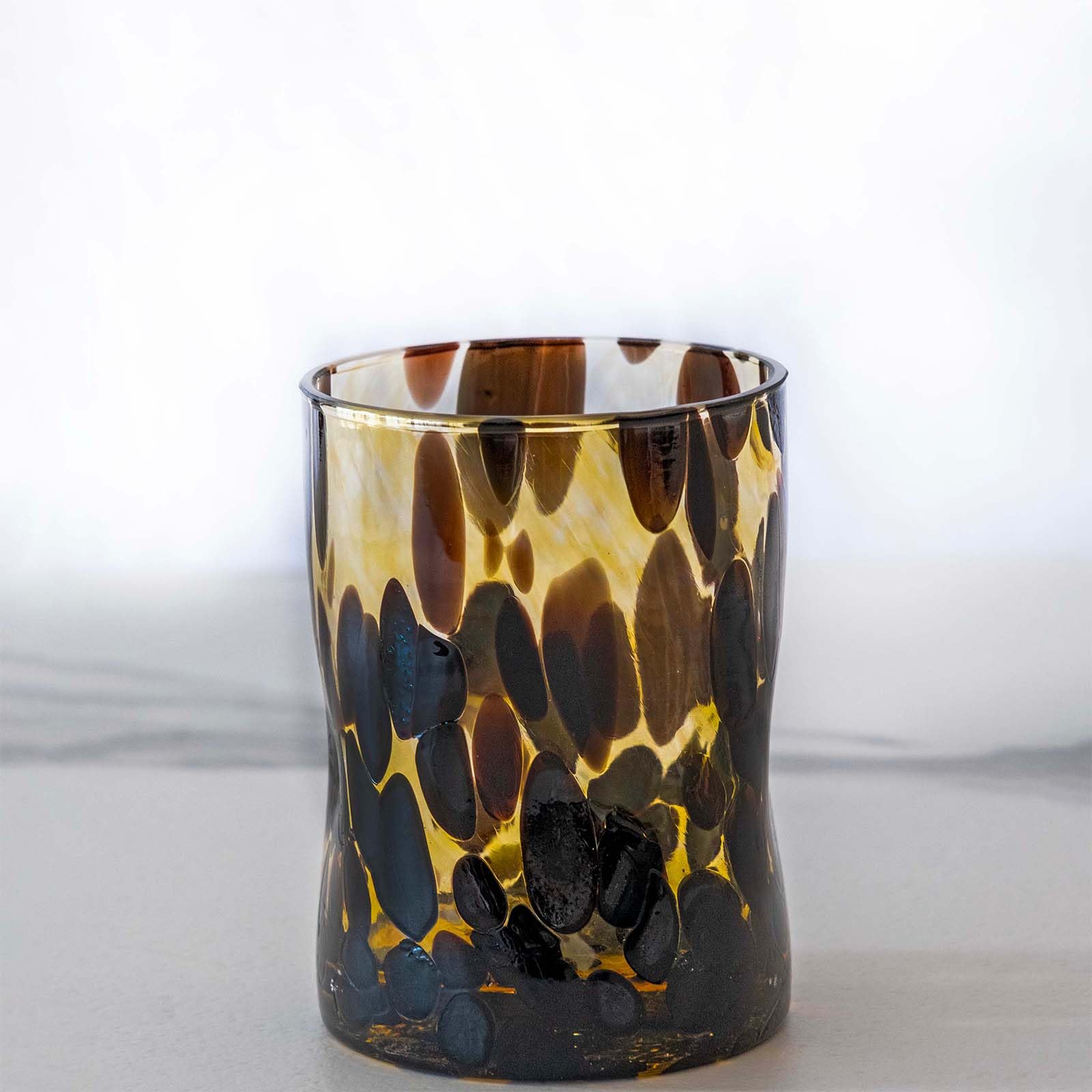 MurArt Set 6 Bicchieri Vetro di Murano Animalier Calici da Acqua B1 Artigianali Fatto a Mano Design Maculato Ispirato al Leopardo Vetro Soffiato Trasparente Tavola Elegante Made in Italy