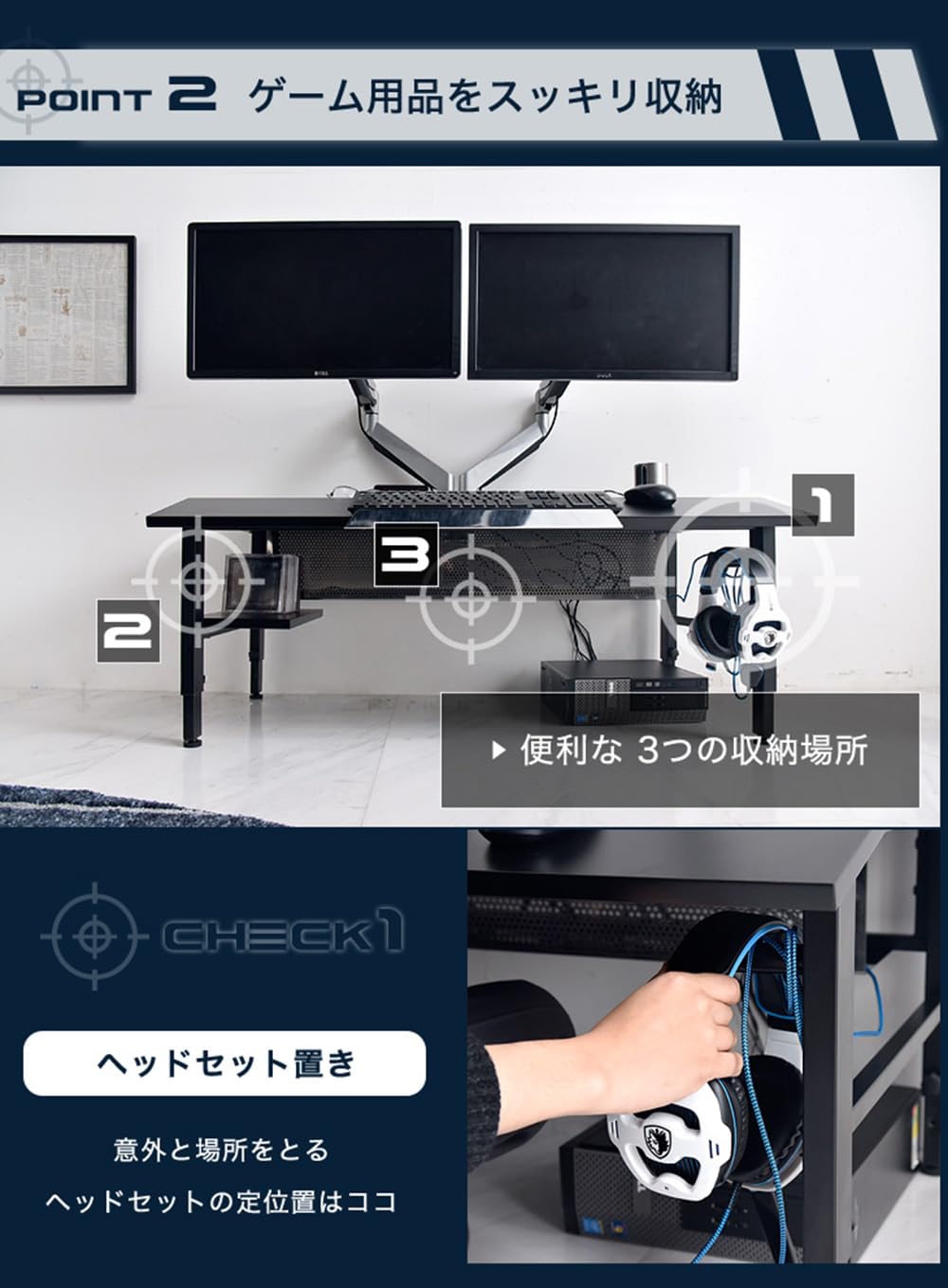 Amazon | CYBER-GROUND ゲーミングデスク 110cm ローデスク