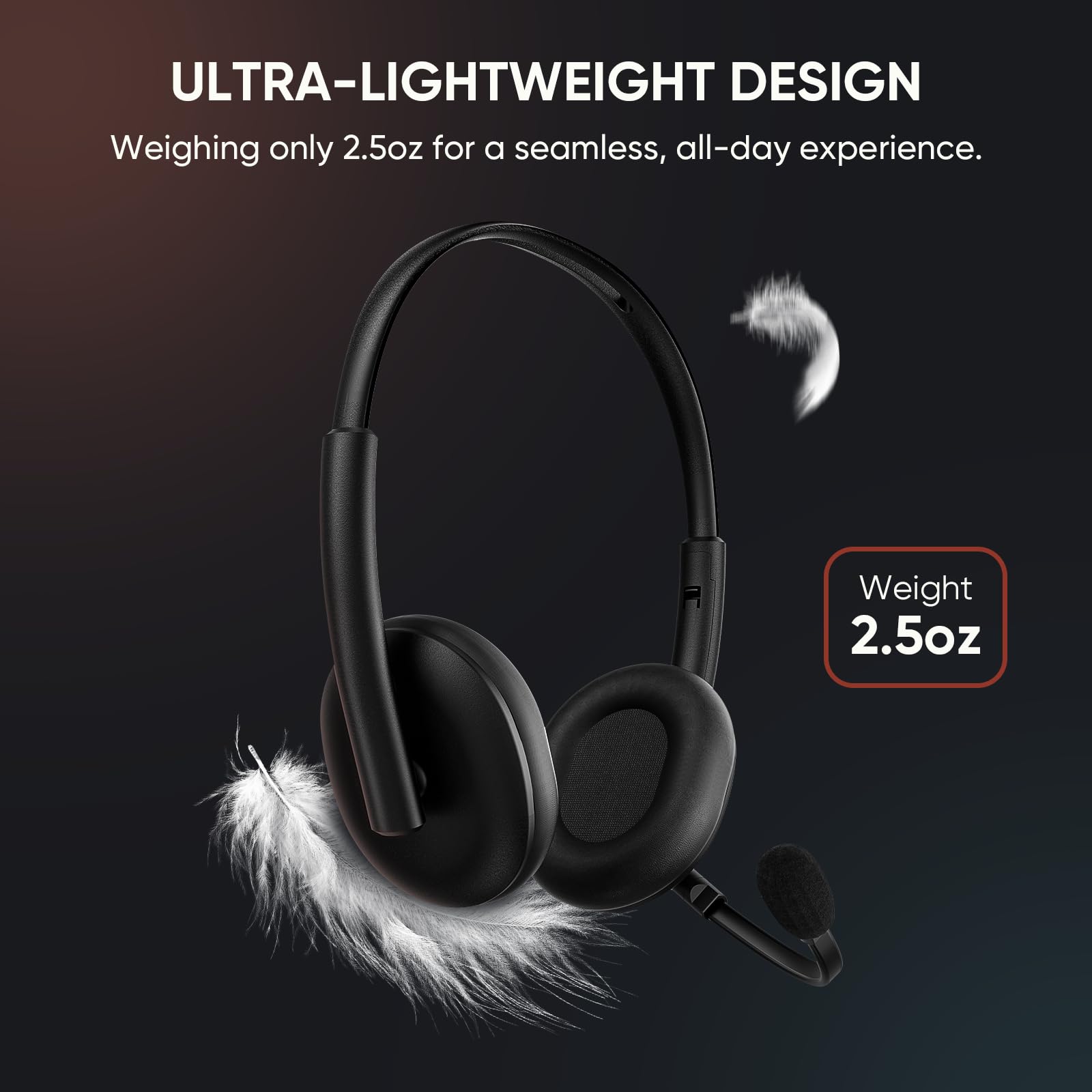Zestaw słuchawkowy USB z obrotowym mikrofonem z redukcją szumów o 290°, USB-A/typ C/ 3,5 mm, przewodowe, lekkie słuchawki biurowe z przyciskiem wyciszania i regulacją głośności do komputera