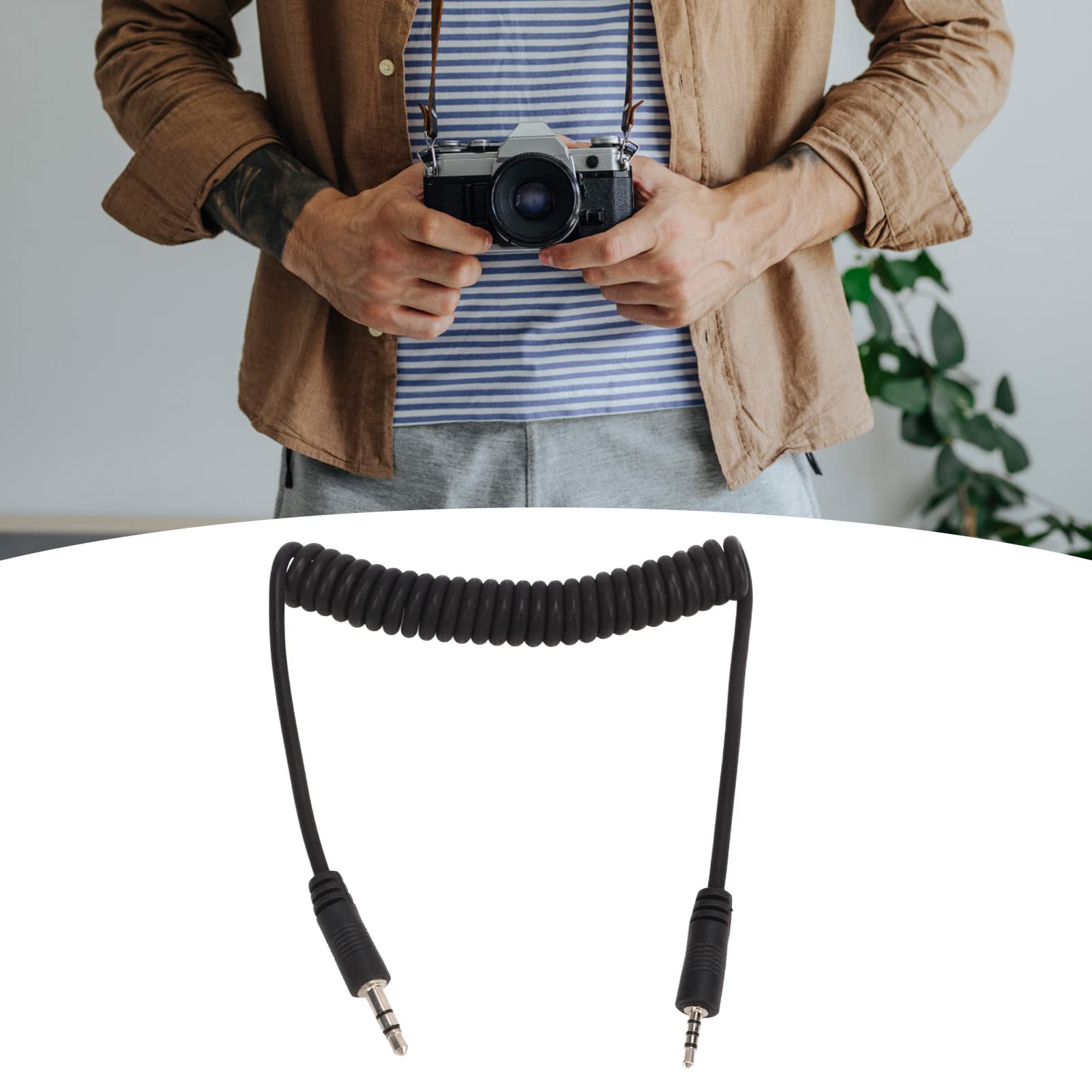 Kabel do Synchronizacji Błysku 2,5 Mm, Spiralny Przewód Męski na Męski 3,5 Mm, Konstrukcja Sprężynowa, do Serii V-LUX, DIGILUX, do Wszystkich Serii GF, GH, G, L, LC, FZ