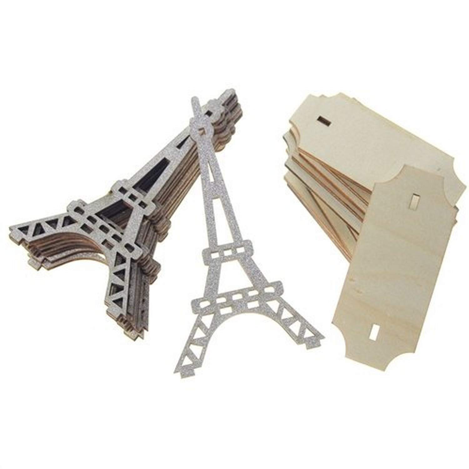 Wooden Eiffel Tower Stand with Glitters, 5-Inch, 10-Piece (Silver)