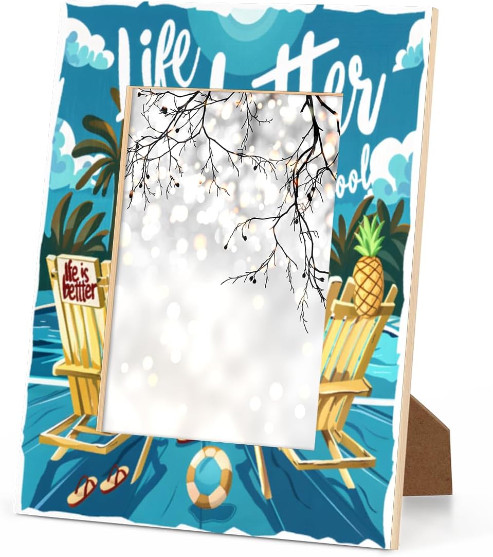 Swimming Pool 5x7 Picture Frame, Marine Style 5x7 Wood Photo Frame Suitable for Tabletop Wall Display Colorful Home Decoration