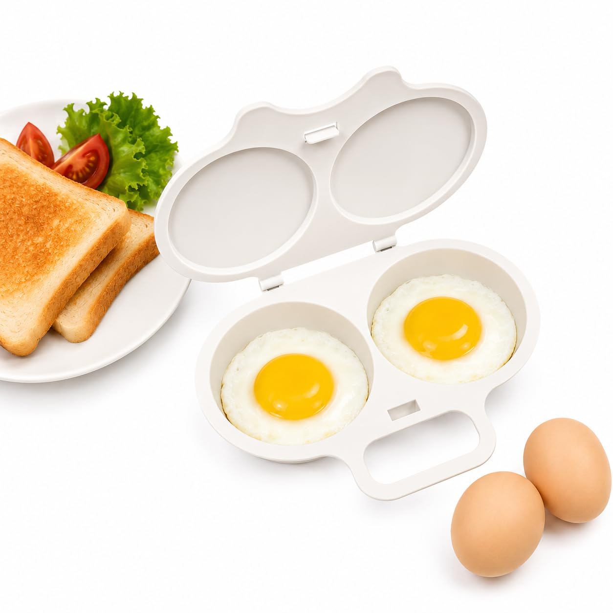Dual Cavity Microwave Egg Poacher, 2027 New Microwave Egg Cooker for Home Kitchen Use (White)