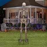 8FT Animated Outdoor Yard Skeleton Decoration, Motion Sensor Eyes Flashing LED Light with Moving Jaw, Animatronic Skeleton Halloween Decoration