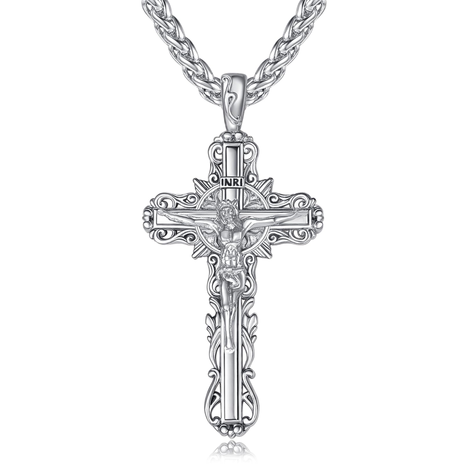 925 Sterling Silver Cross Crucifix Pendant Necklace for Men Women Saint Medal Christian Religious Necklace for Men