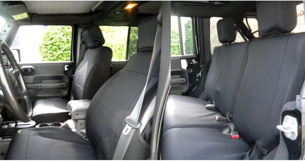 GEARFLAG Neoprene Seat Cover Custom fits Wrangler JK 2007-17 Unlimited 4 Door Full Set (Front + Rear Seats) (JK Black)