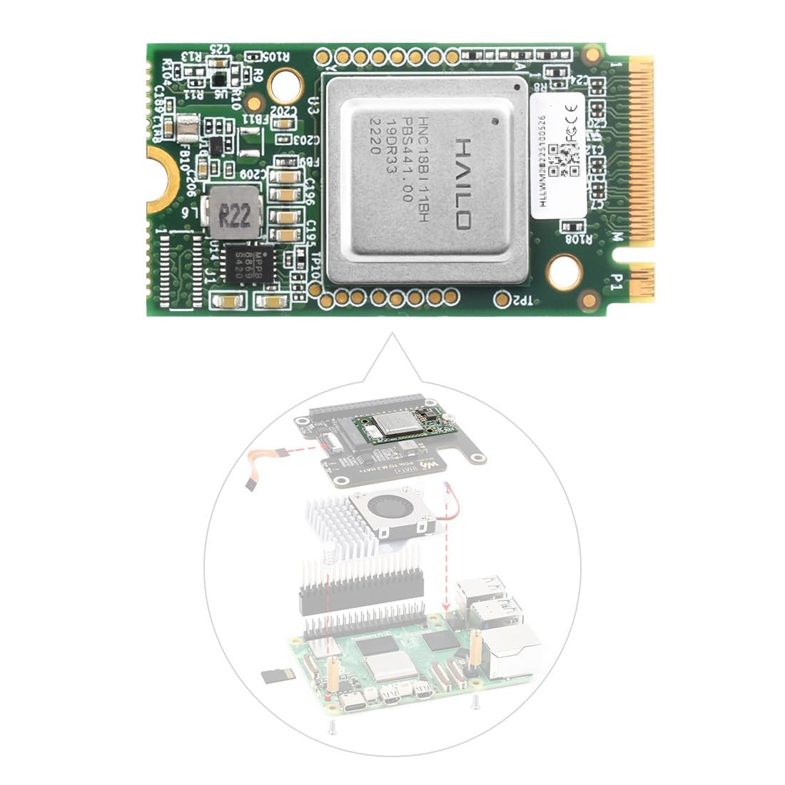 Waveshare Hailo-8 M.2 AI Accelerator Module for Raspberry Pi 5, Based On The 26TOPS Hailo-8 AI Processor, Compatible with Linux/Windows Systems