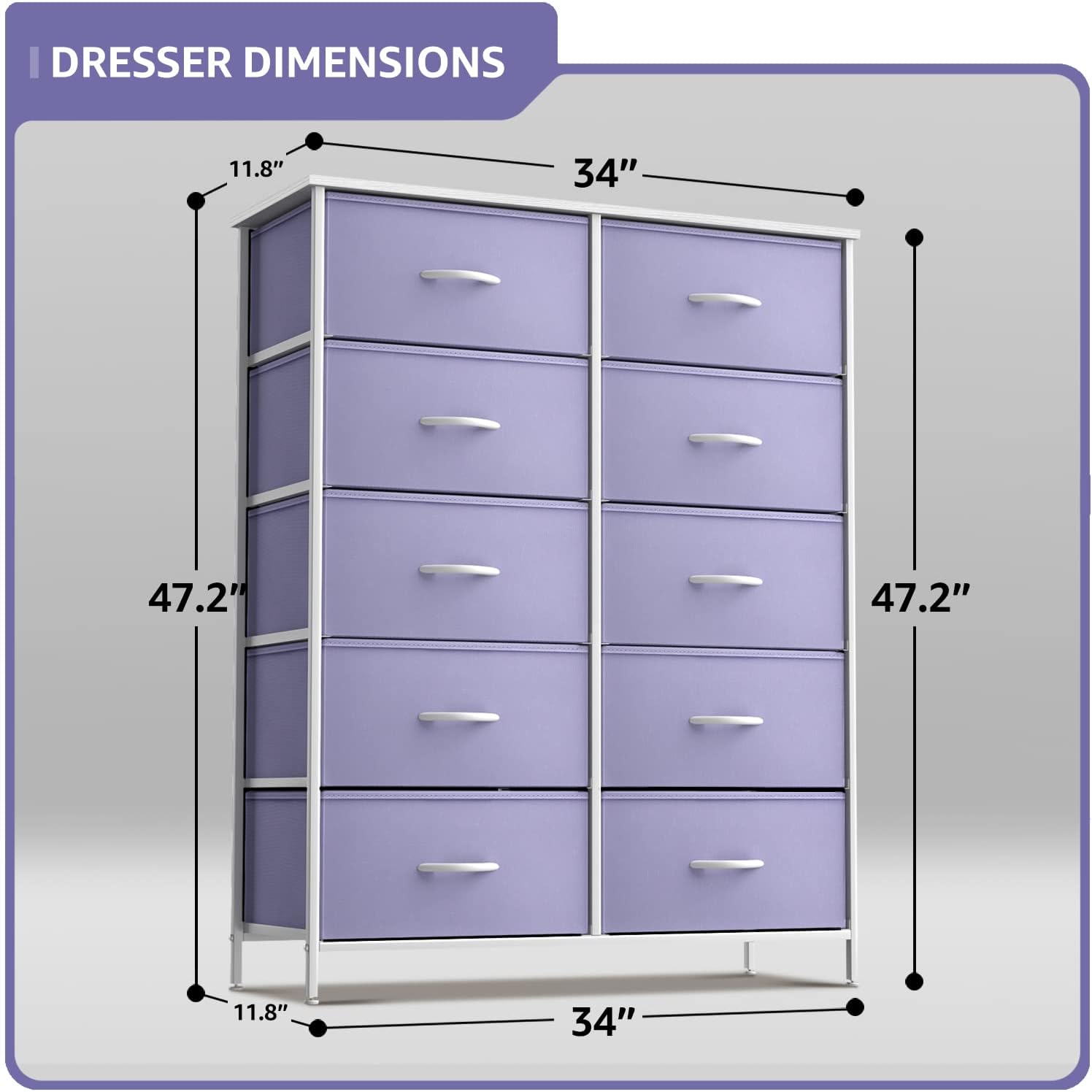 Sorbus Kids Dresser with 10 Drawers - Storage Unit Organizer Chest for Clothes - Bedroom, Kids Room, Nursery, & Closet (Purple, 34 x 12 x 47-10 Drawer)