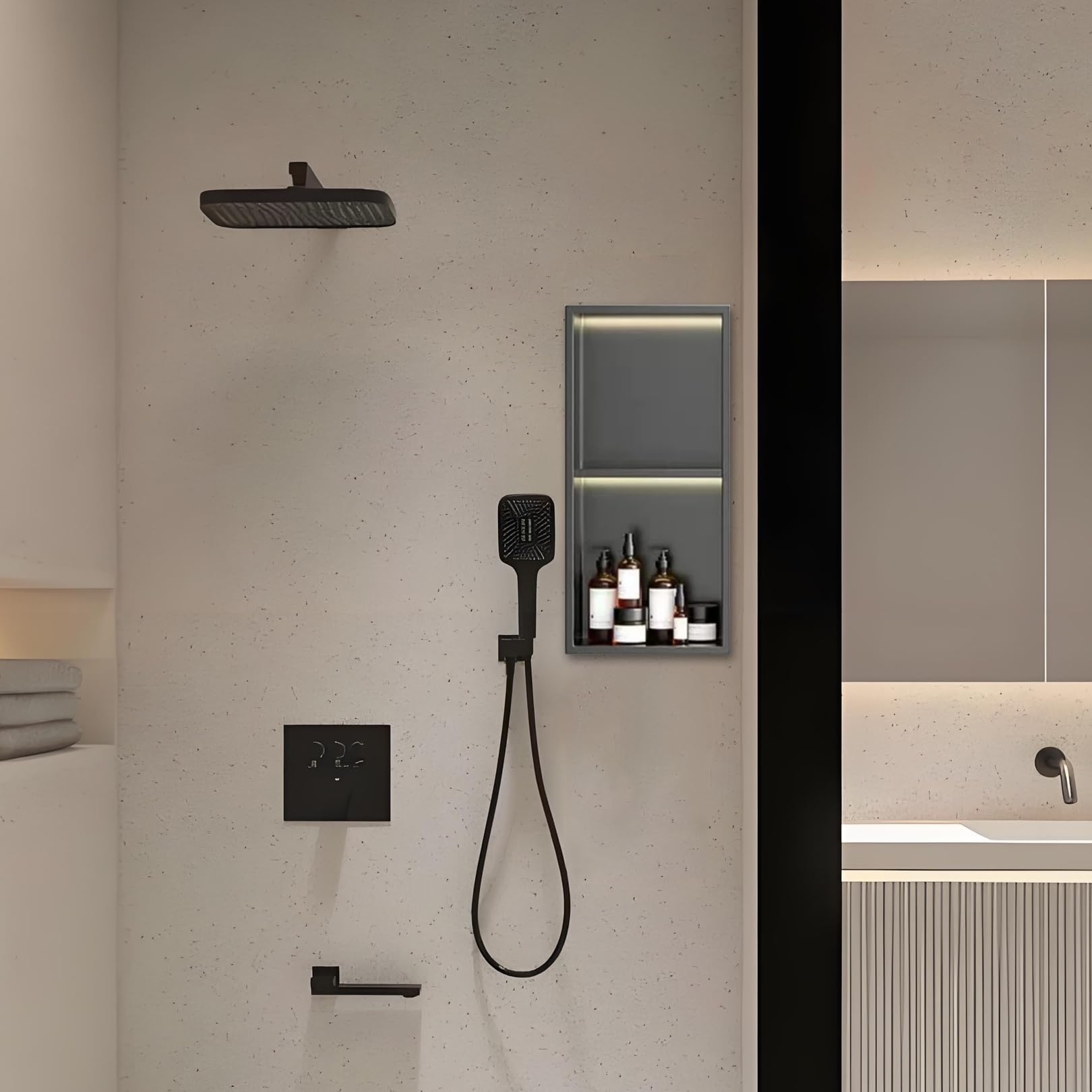 Mensola da parete in acciaio inox con luce a LED, per accessori da bagno, installazione senza piastrelle, design moderno, soluzione salvaspazio